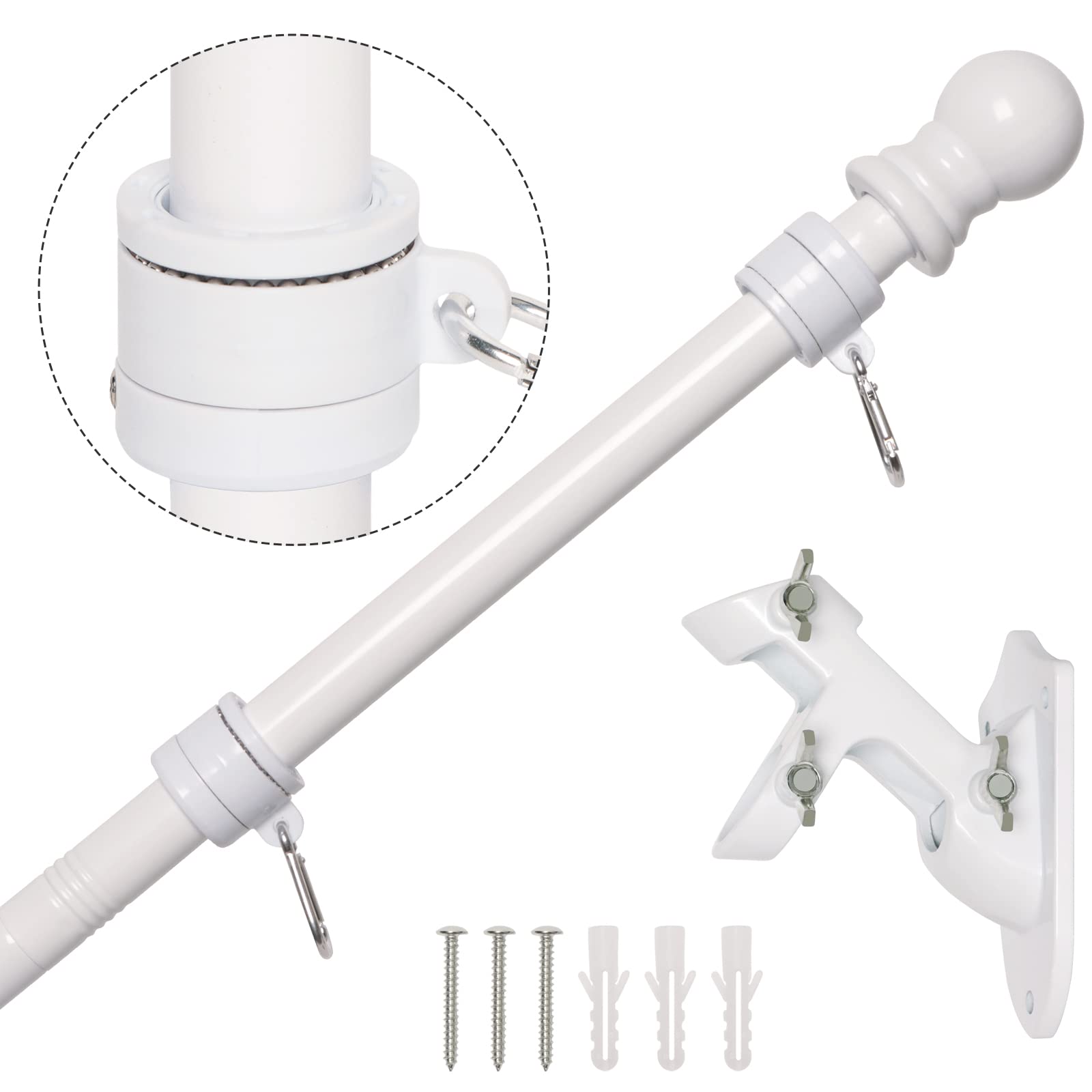 NELXINJO 5FT White Stainless Steel Flag Pole Kit for Outside House Wall | flagpoles 3x5 2x3 american flags hardware holder brackets hangers mounts