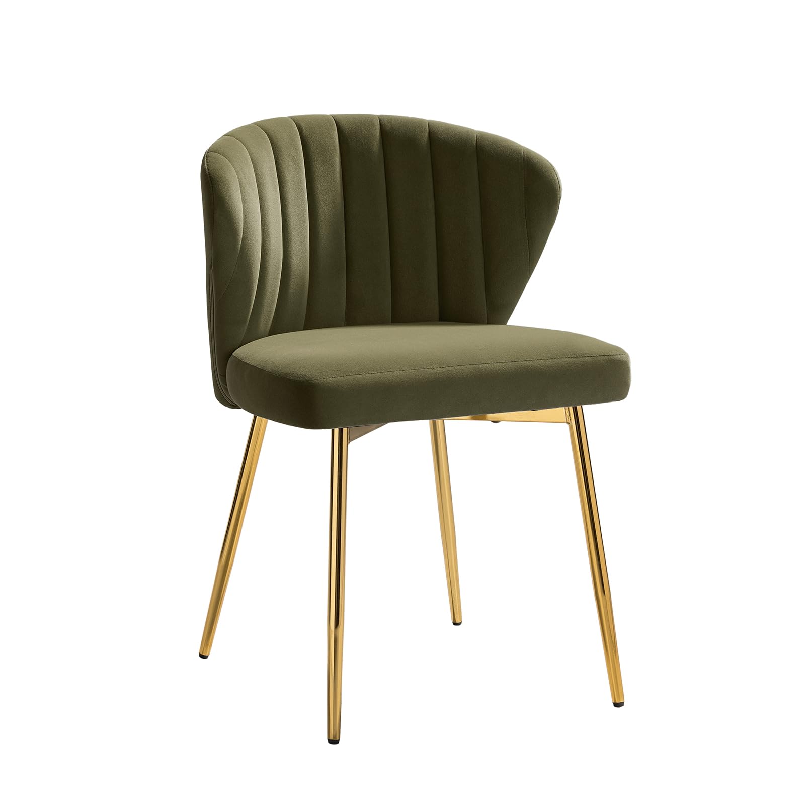 HULALA HOME Velvet Dining Chairs, Modern Small Armless Accent Chair with Gold Metal Legs, Living Room Upholstered Cute Side Chair, Elegant Tufted Back Vanity Chair for Bedroom, Auburn