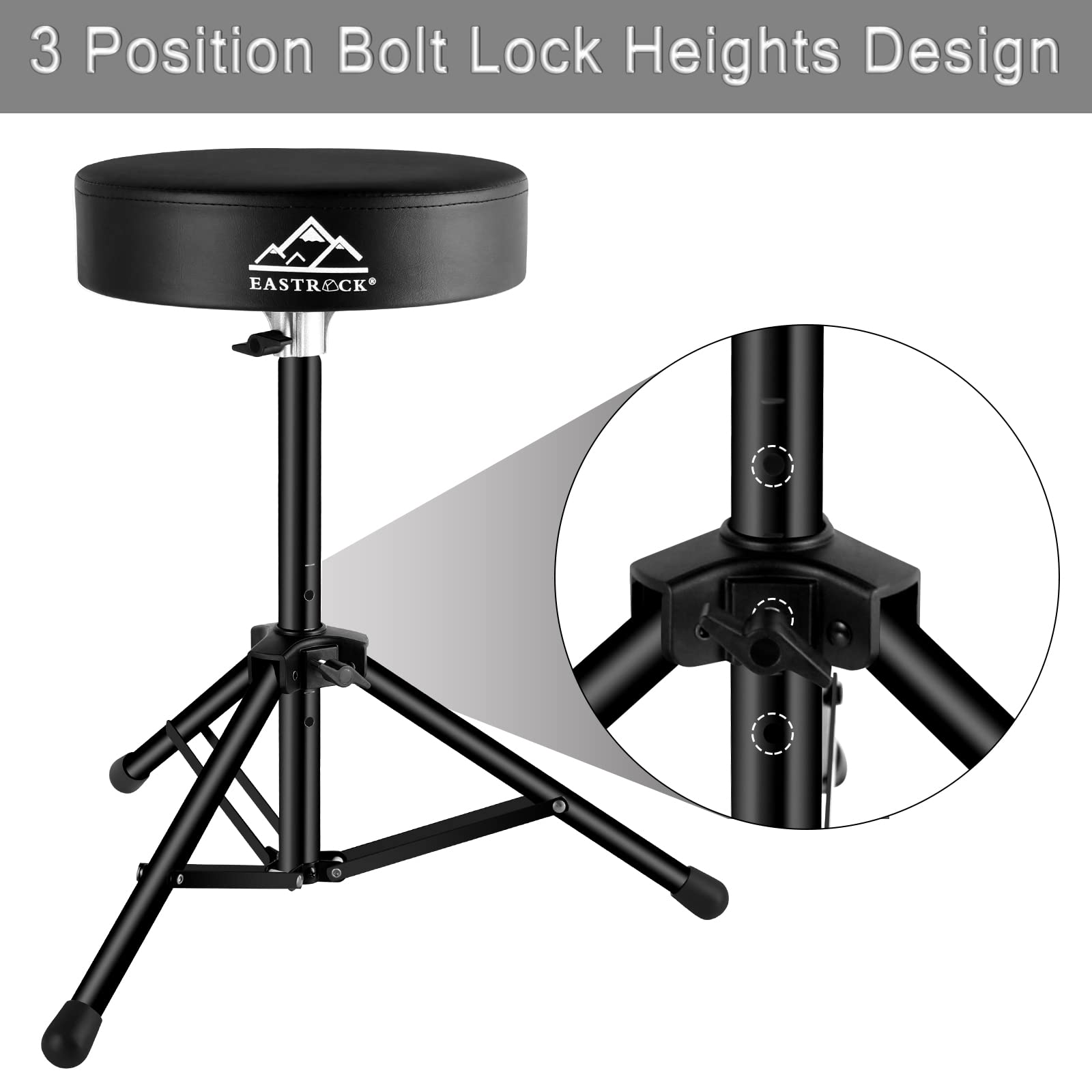 EASTROCK Drum Throne,Padded Drum Seat Drumming Stools with Anti-Slip Feet for Adults and Kids Drummers (Black)