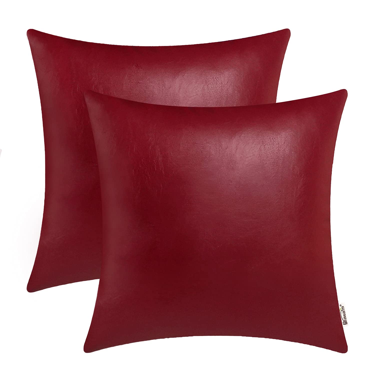 BRAWARM Faux Leather Throw Pillow Covers 16 X 16 Inches - Black Leather Pilow Covers Pack of 2, Solid Dyed Leather Pillowcases for Couch Bed Sofa Garden Home Decorative