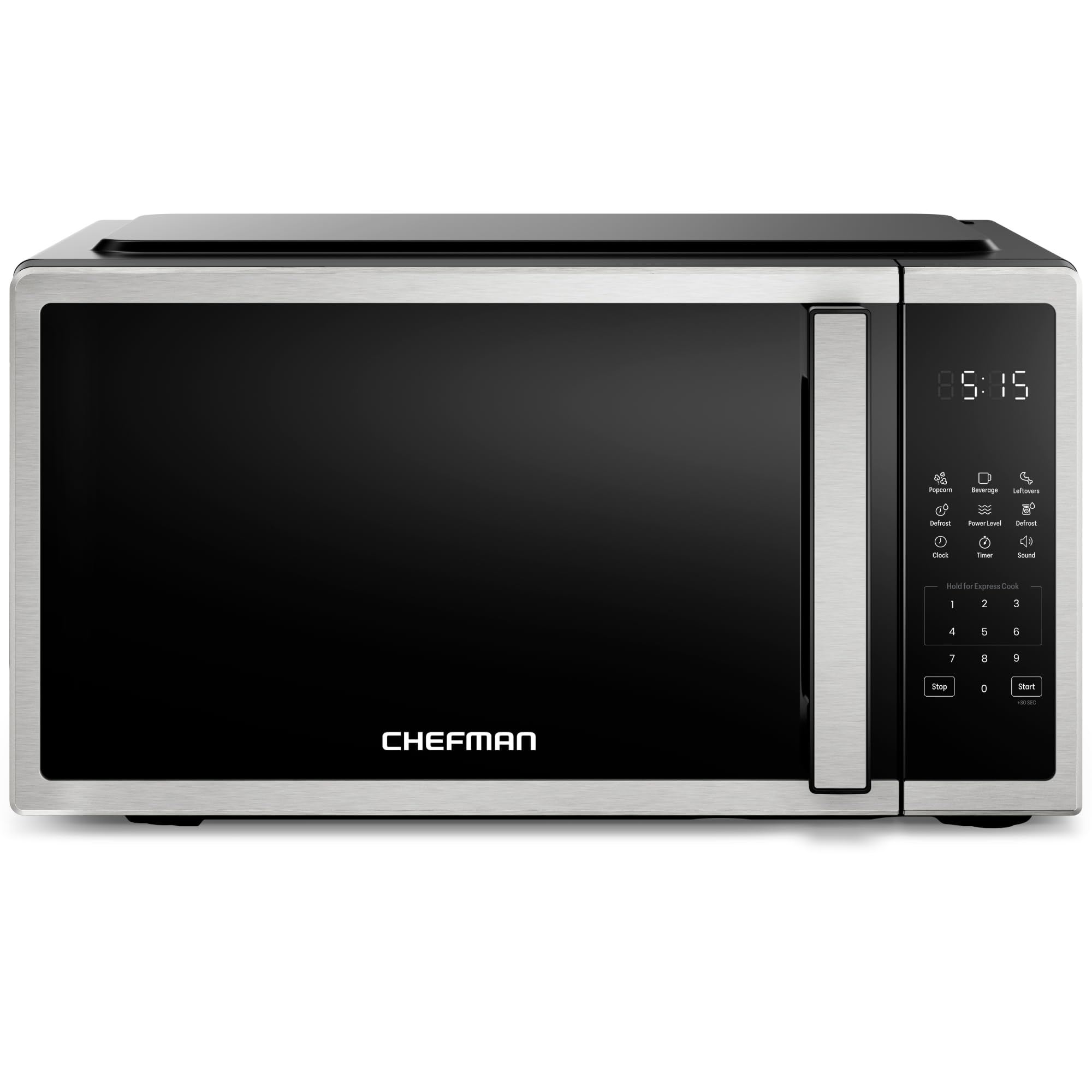 Chefman Compact Countertop Microwave Oven 0.7 Cu. Ft., 700W with 10 Power Levels, 3 Cooking Presets with One-Touch Express Cook, 2 Defrost Settings, Child Safety Lock, & Mute Button – Stainless Steel