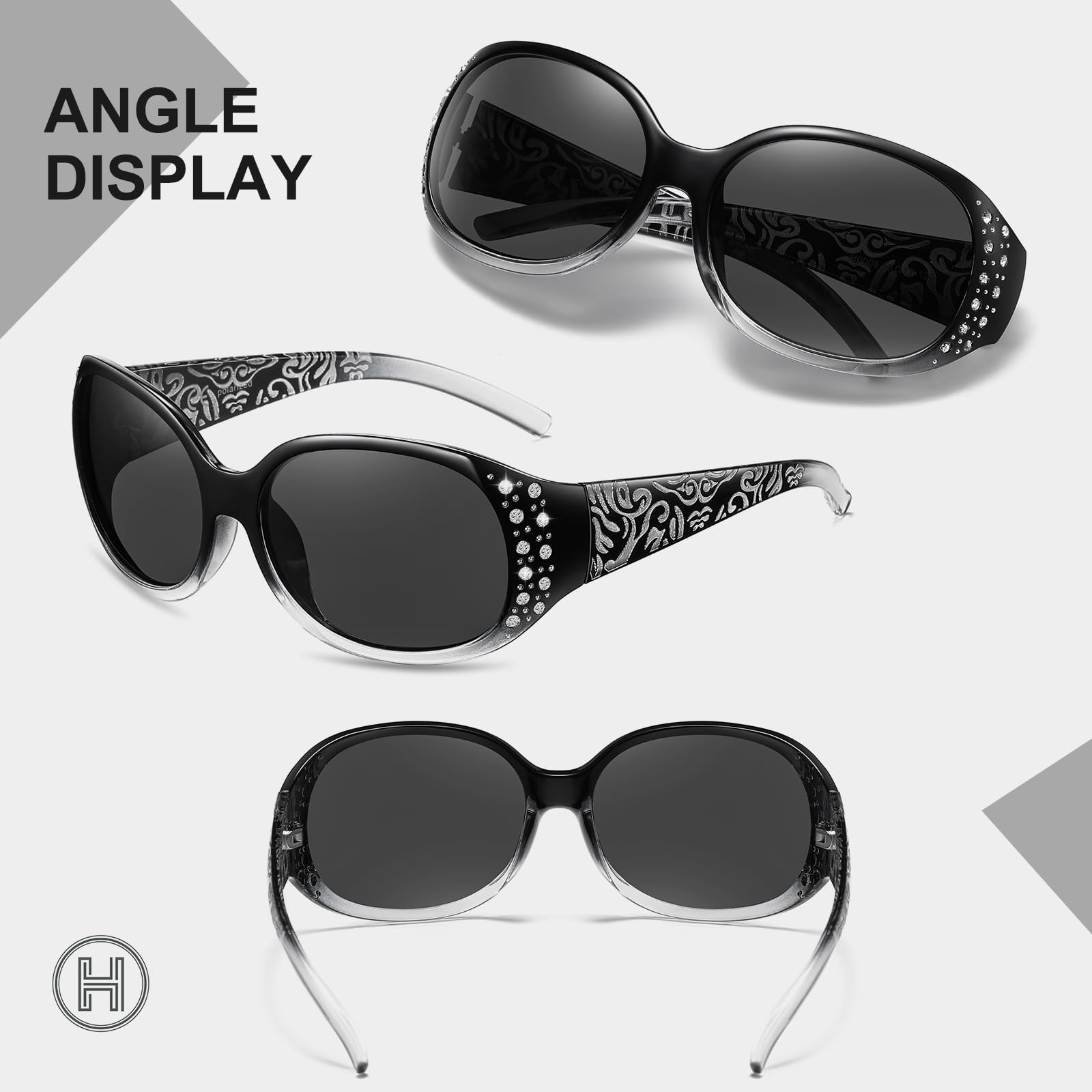 HAOLOTA Polarized Sunglasses for Women, Rhinestone Wrap Around Sunglasses with UV400 Protection
