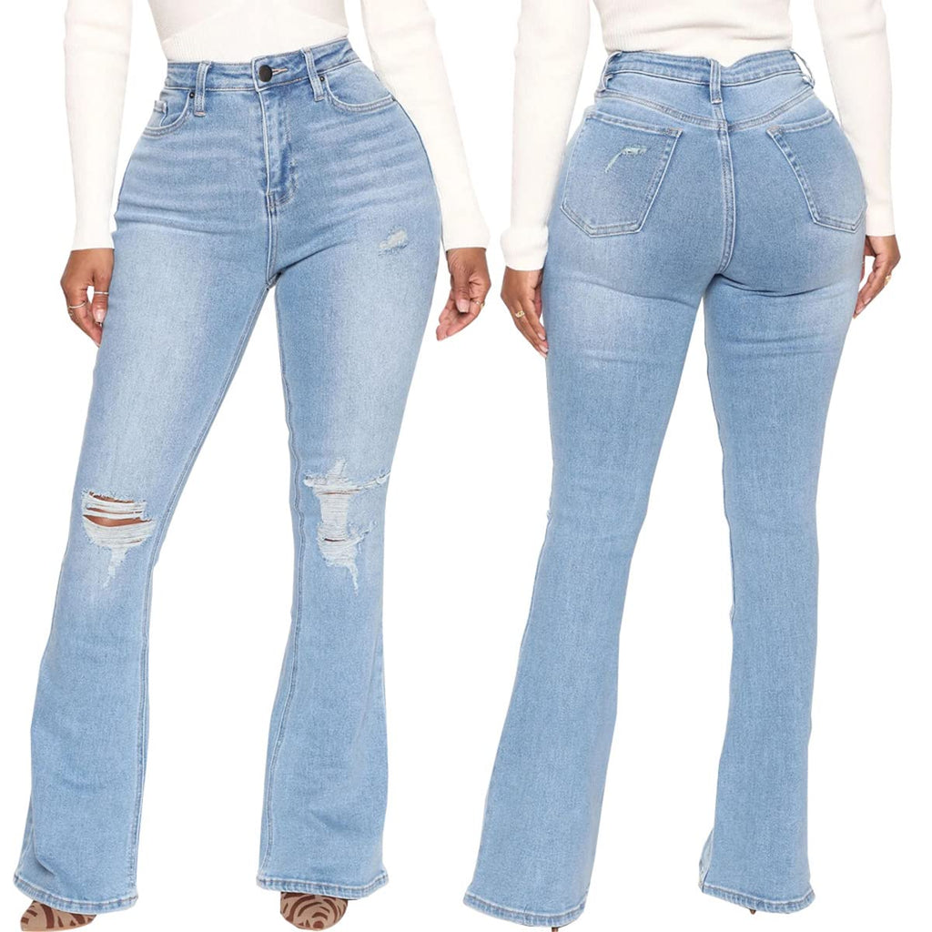 Bell Bottom Jeans for Women Ripped High Waisted Classic Flared Denim Pants