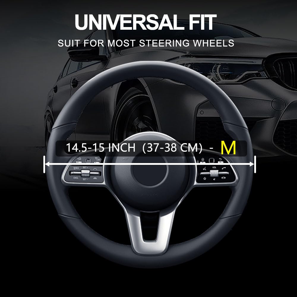 Car Steering Wheel Cover, Leather Steering Wheel Cover Beige Universal 14.5-15 Inch Microfiber Leather Anti-Slip Breathable Auto Steering Wheel Covers for Men Women (Black&Beige)