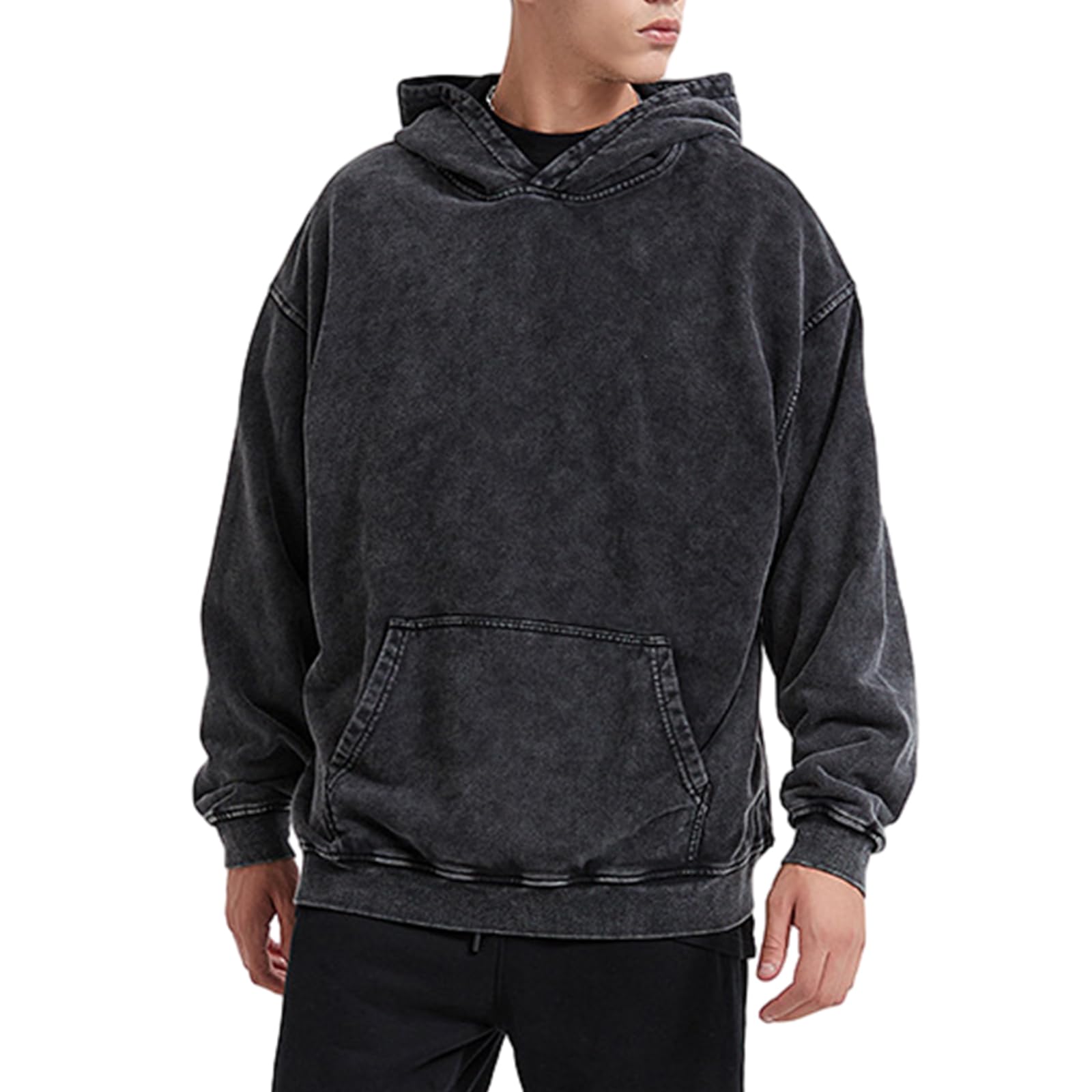 Bobeutou Oversized Hoodie Men Vintage Cotton Casual Hooded Sweatshirt Trendy Baggy Basic Hoodies Retro Pullover Streetwear