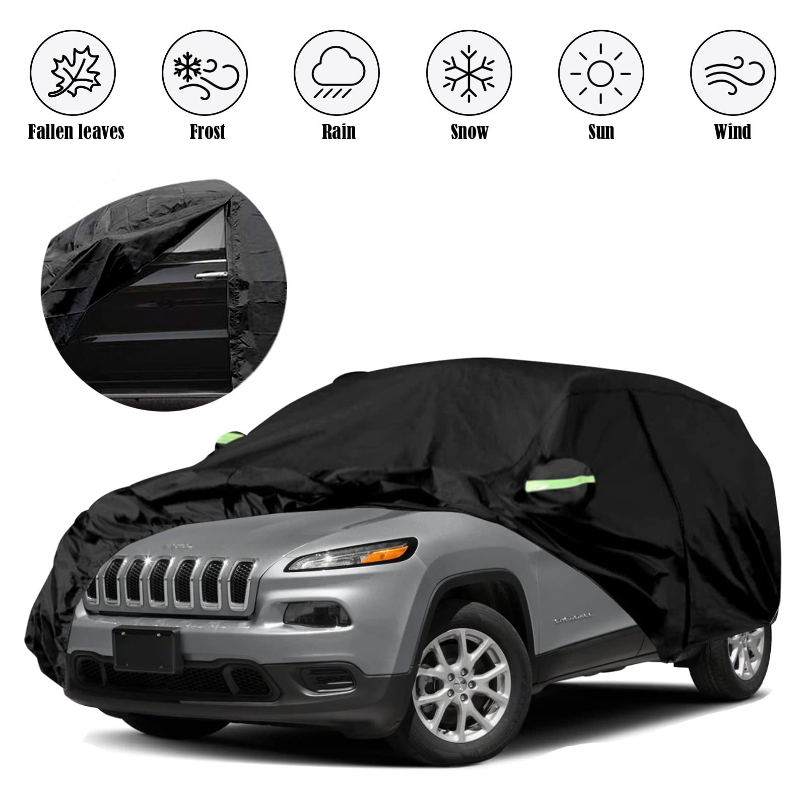 Waterproof Car Cover Replace for 1993-2010 Jeep Grand Cherokee, 6 Layers All Weather Car Cover with Zipper Door & Windproof Bands for Snow Rain Dust Protection