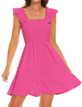 ROYLAMP Women's Smocked Dresses Square Neck Elegant Tiered Boho Ruffle Shoulder Swing Flowy Summer Casual Mini Dress