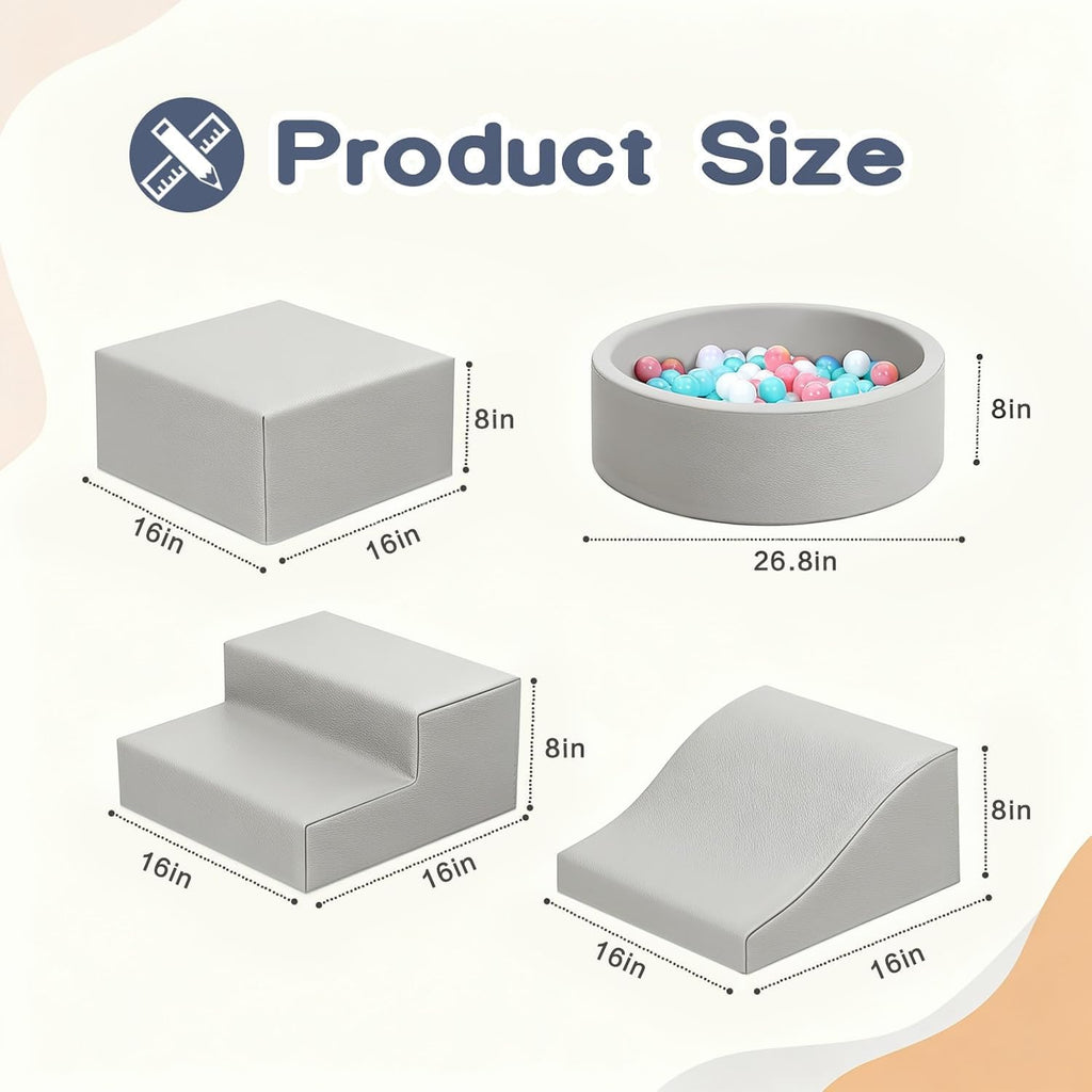 Foam Climbing Blocks for Toddler: with 4-Piece PU Leather Climbing Toys and a Ball Pit - Foam Ball Pit for Toddlers - Climbing Toys Indoor for Kids Crawling (Beige/Ivory Climbing Blocks)