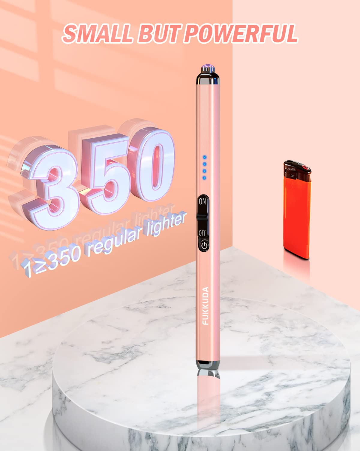 FUKKUDA Electric Candle Lighter with Safety Switch - USB Rechargeable Windproof & Flameless Plasma Arc Lighter for Easter Basket Stuffers (Rose Gold)