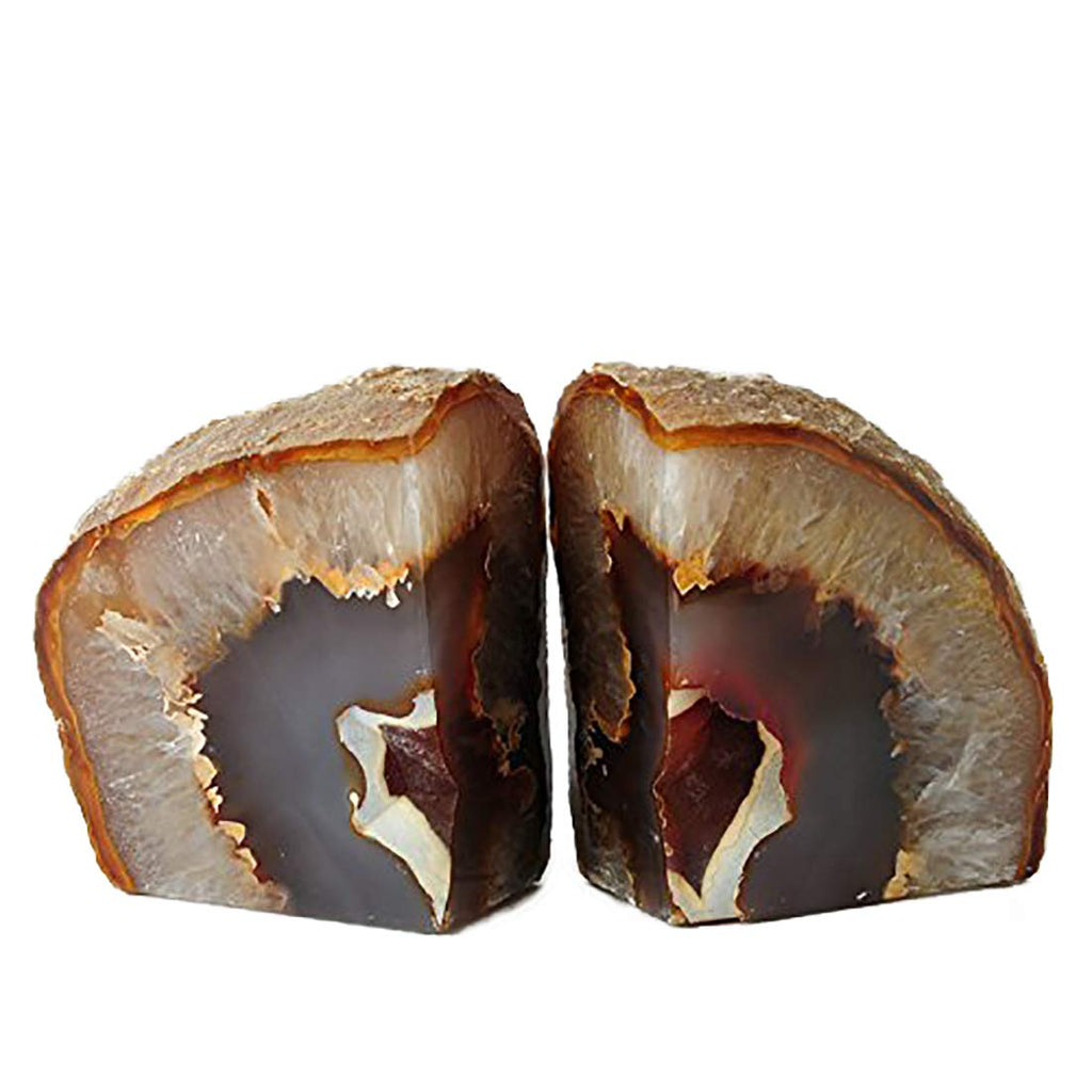JIC Gem Black Agate Geode Bookends 2-3 Lbs Anti-Slip Rubber Pads Heavy Duty | 1Pair Natural Black Agate Crystal Decor for Shelves & Desk, Unique Small Stone Book Holder Gift for Office & Home Decoration