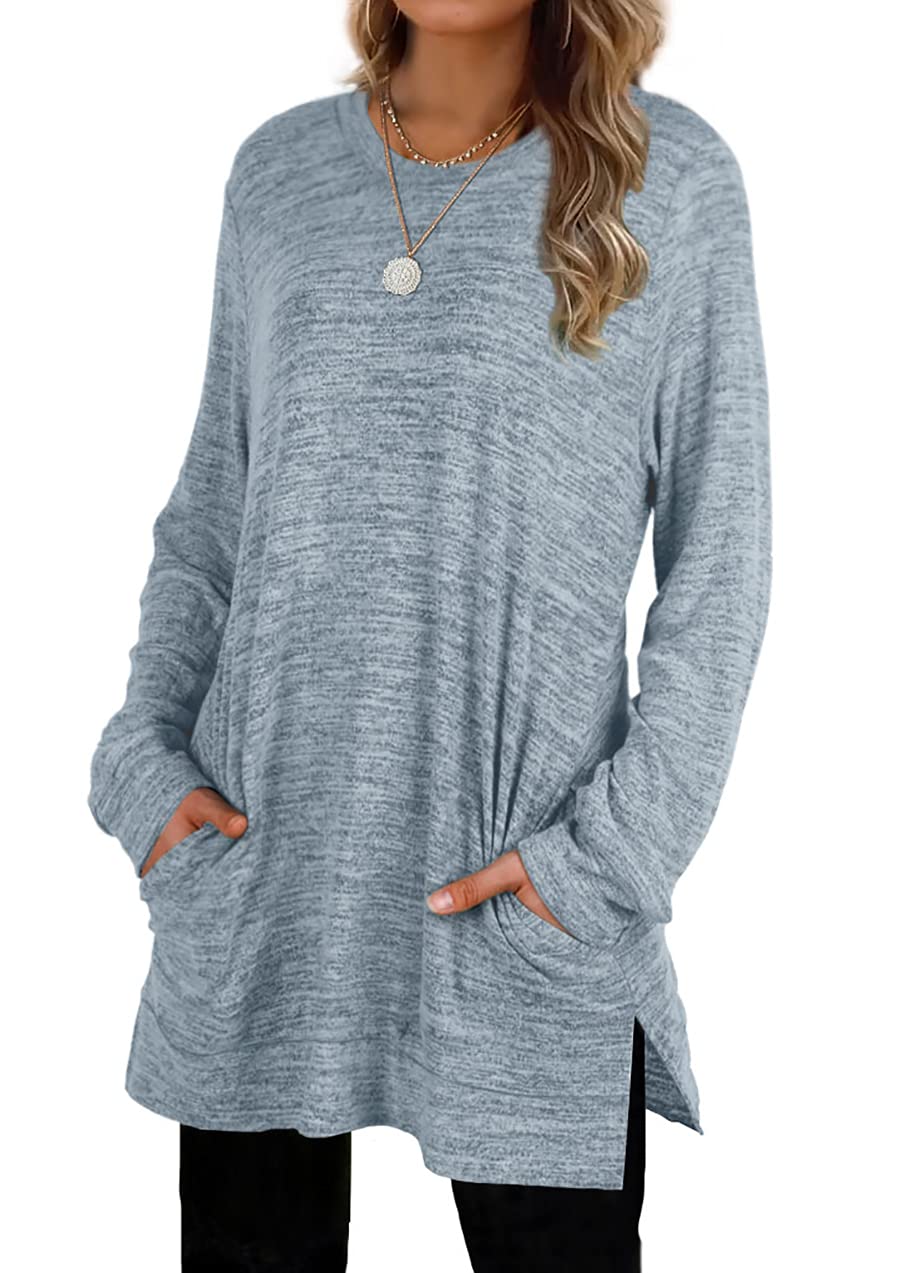 XIEERDUO Womens Casual Sweatshirts Long Sleeve Shirts Oversized With Pocket Tunic Tops S-3XL