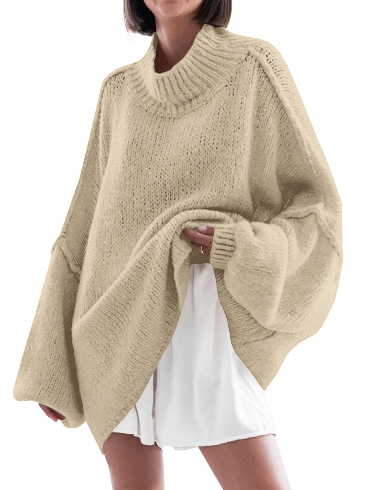 Saodimallsu Womens Oversized Sweaters Mock Neck Batwing Long Sleeve 2026 Fall Trendy Ribbed Knit Casual Tunic Sweater