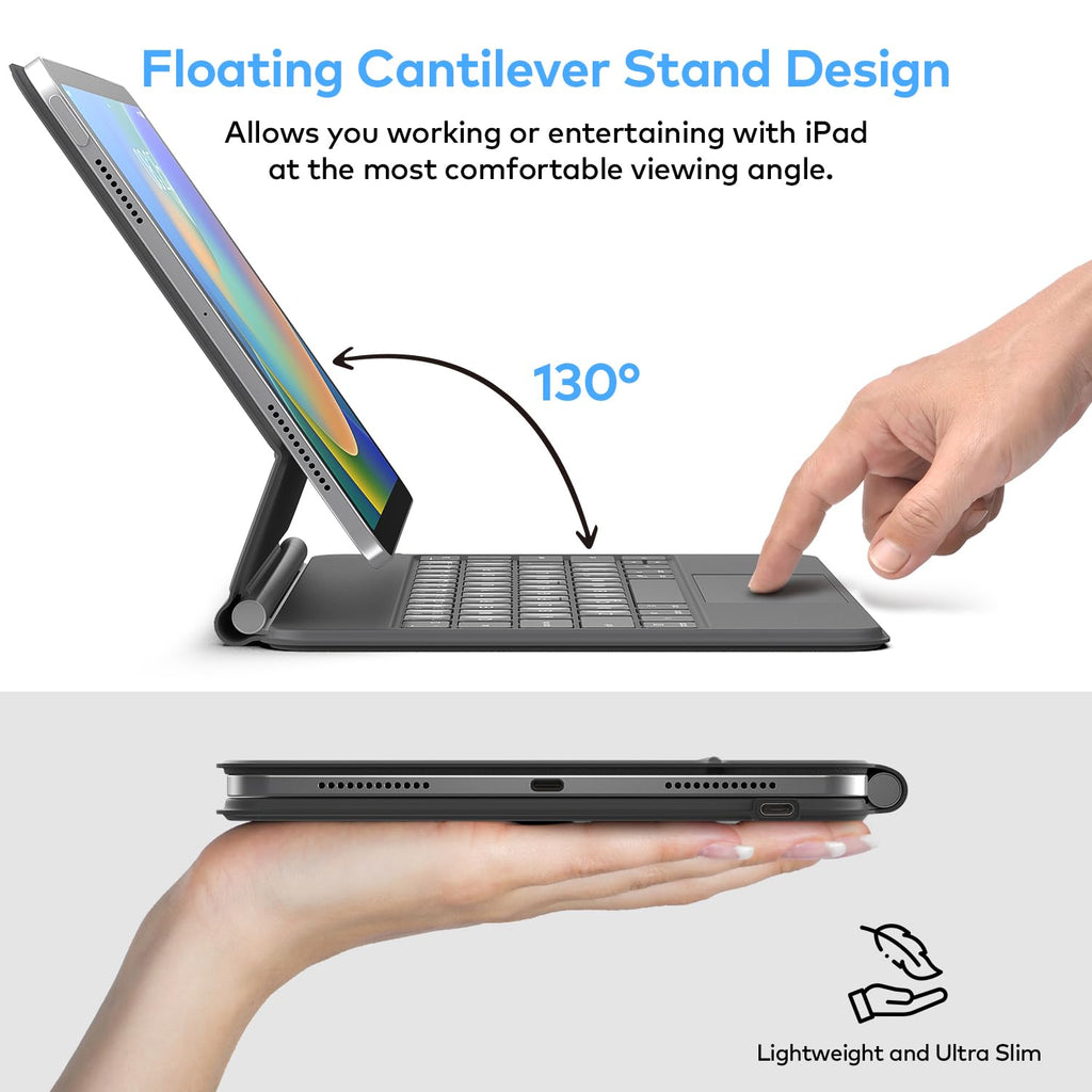 runelk Keyboard Case for iPad 10th Generation 2022 & 11th (A16, 2025) – Magic-Style Keyboard with Multi-Touch Trackpad – Floating Cantilever Stand – Magnetic Case for iPad 10.9 inch 10th / 11th Gen.
