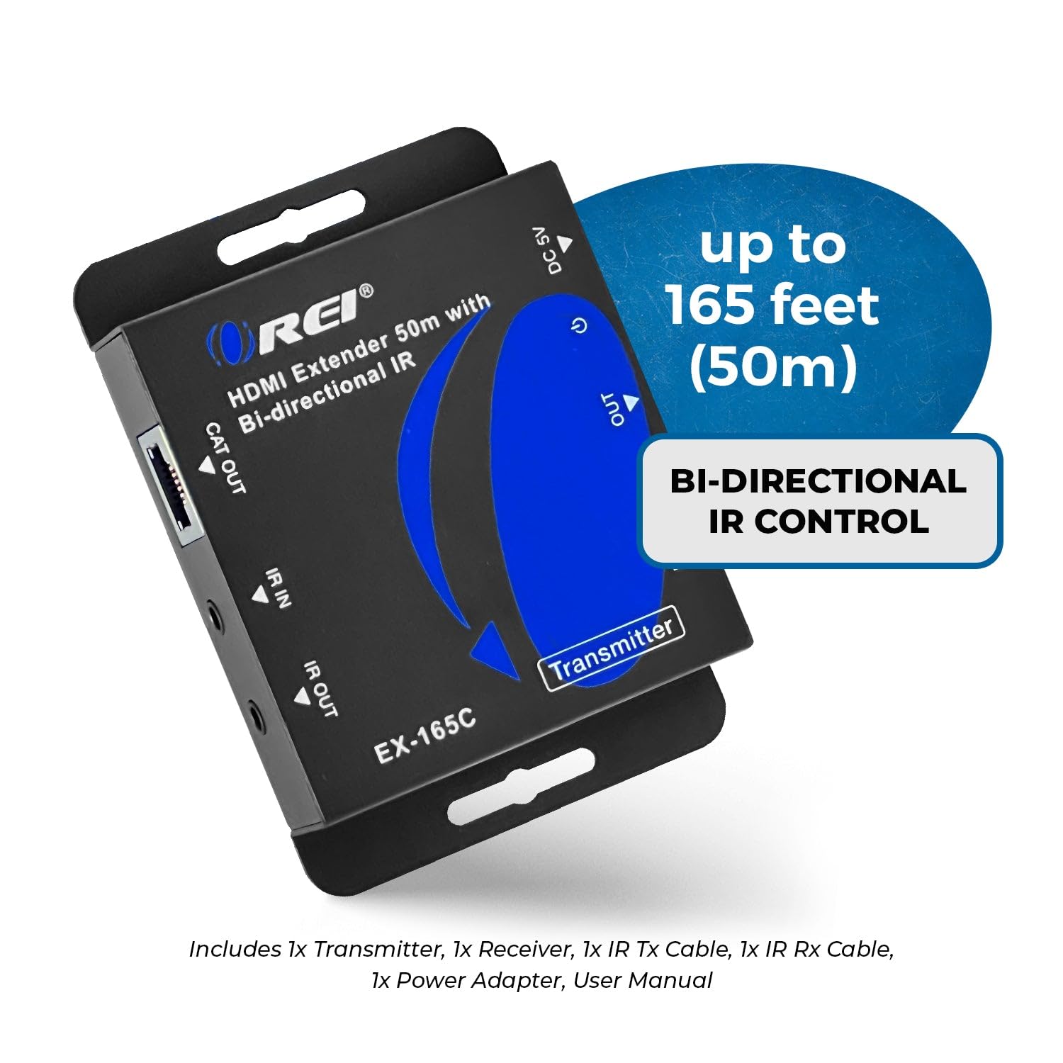 OREI HDMI Extender Over CAT6/CAT7 165ft, 1080p@60Hz HDMI Over Ethernet with Bi-Directional IR, HDMI Loop Out, PoC, Plug-and-Play for TV, Projector, Gaming & AV Setup (EX-165C)