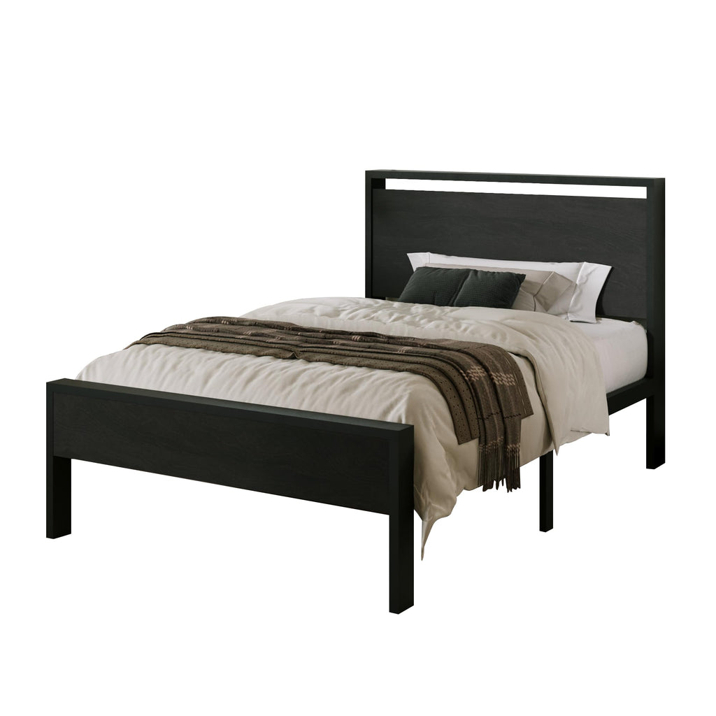 Allewie Twin Size Platform Bed Frame with Wooden Headboard and Footboard, Heavy Duty Metal Slats Support, No Box Spring Needed, Under-Bed Storage, Noise Free, Easy Assembly, Black Oak