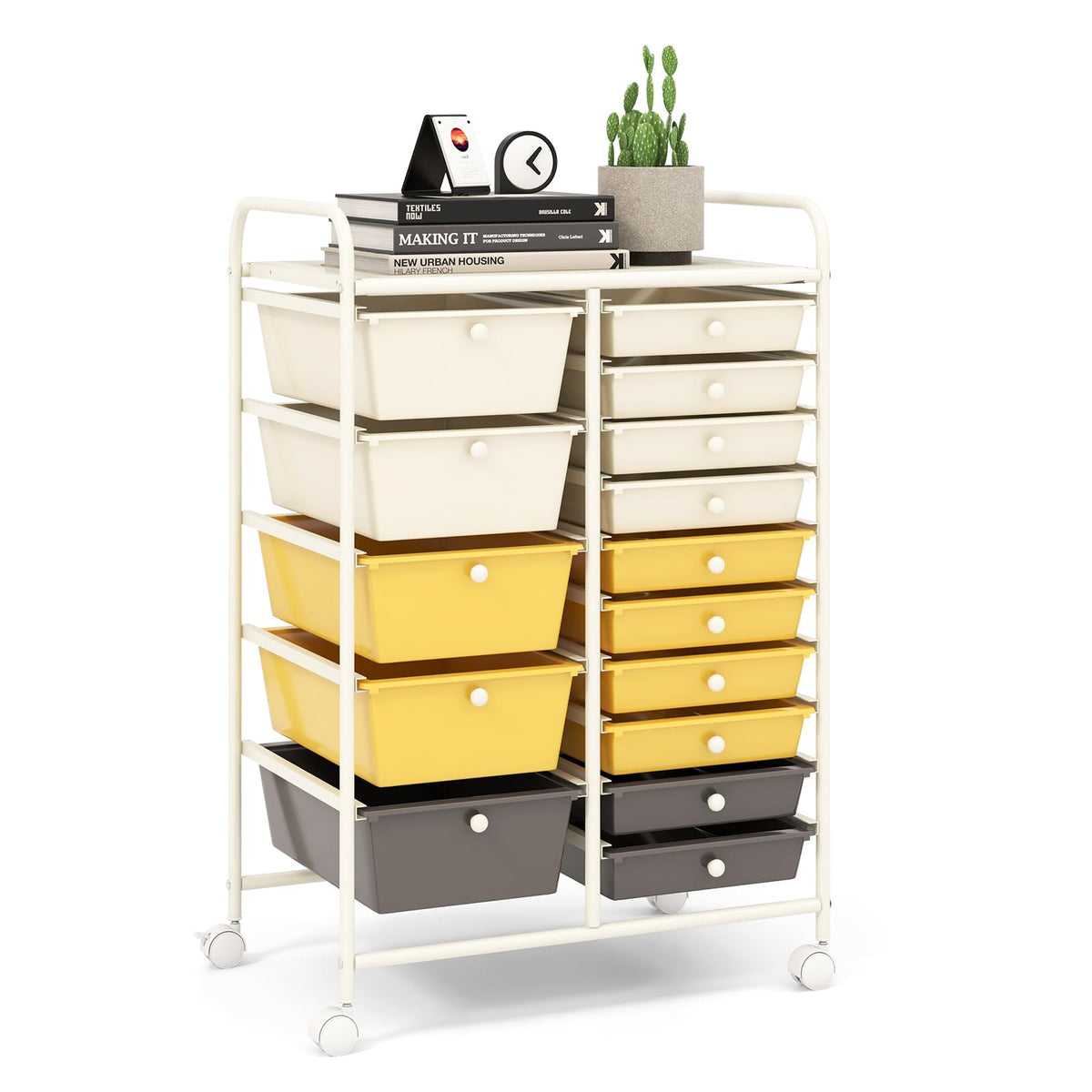 LDAILY 9 Drawer Rolling Storage Cart, Rolling Cart with Drawers for Classroom, Art Supply Craft Organizer on Wheel with Metal Frame & Handles for Home Office School