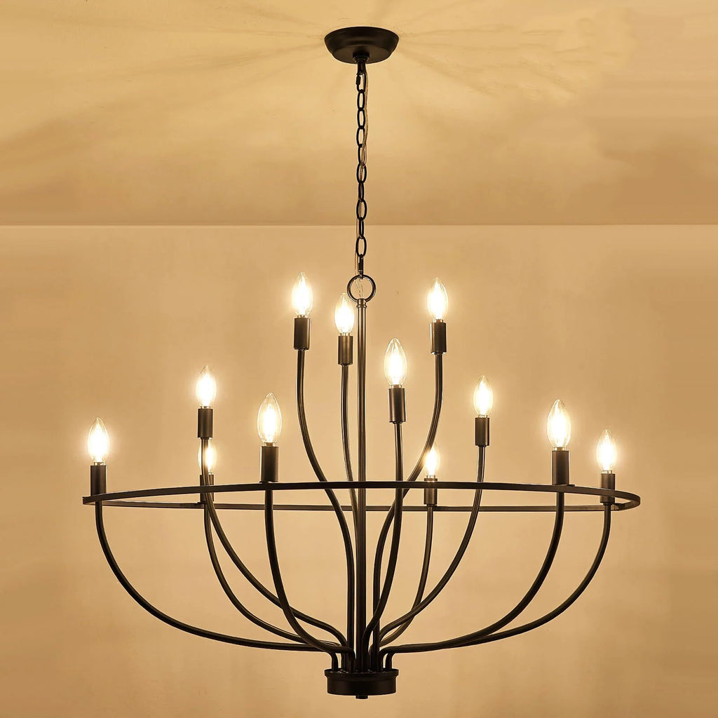 Black Chandelier 6-Light Dining Room Chandelier Kitchen Chandeliers Over Table Round Living Room Chandelier Light Fixture for Bedroom, Kitchen, Foyer