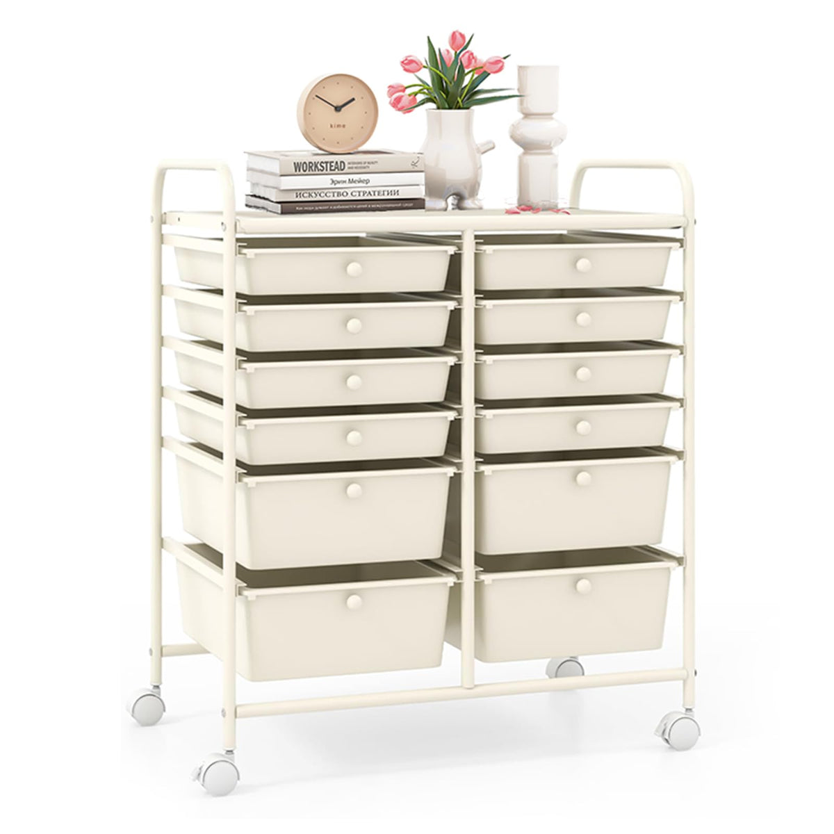 LDAILY 9 Drawer Rolling Storage Cart, Rolling Cart with Drawers for Classroom, Art Supply Craft Organizer on Wheel with Metal Frame & Handles for Home Office School