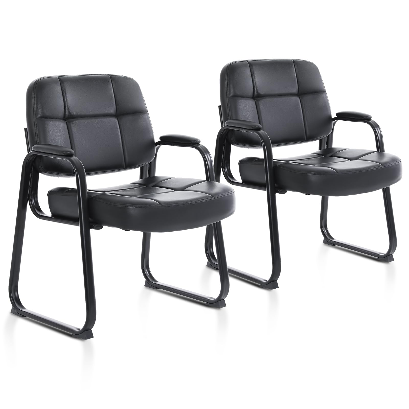 CLATINA Big & Tall 500 lbs Leather Office Reception Chair No Wheels with Padded Arms, Waiting Room Guest Chair for Elderly Home Desk Conference Room Lobby Side Salon Clinic, Black