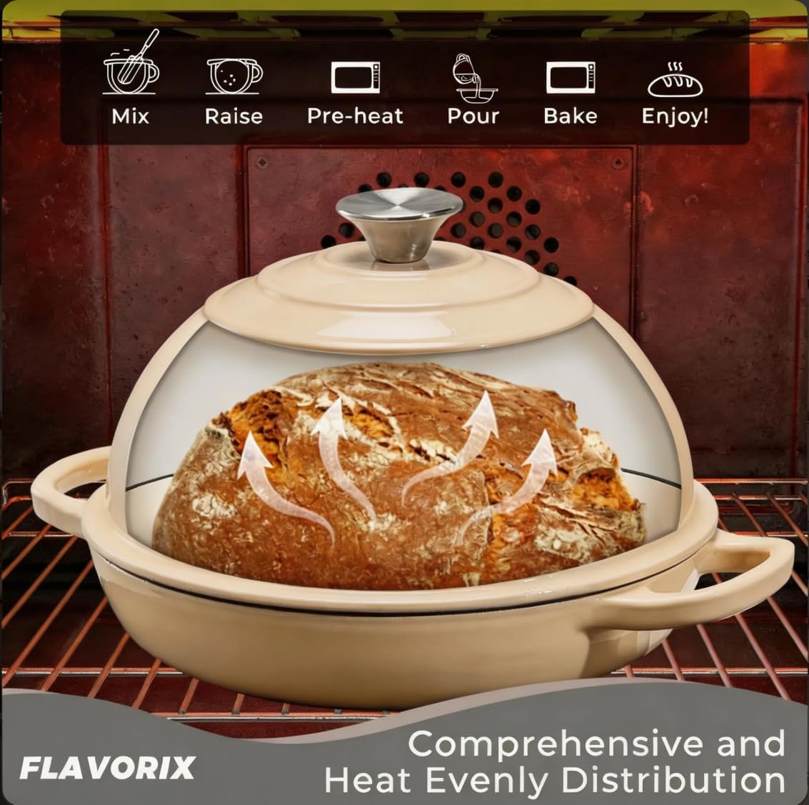 Cast Iron Bread Oven for Sourdough, 6Qt Bread Baking Pan with Lid, Enameled Sourdough Dutch Oven for Bread Baking, Oven Safe up to 482℉, Green