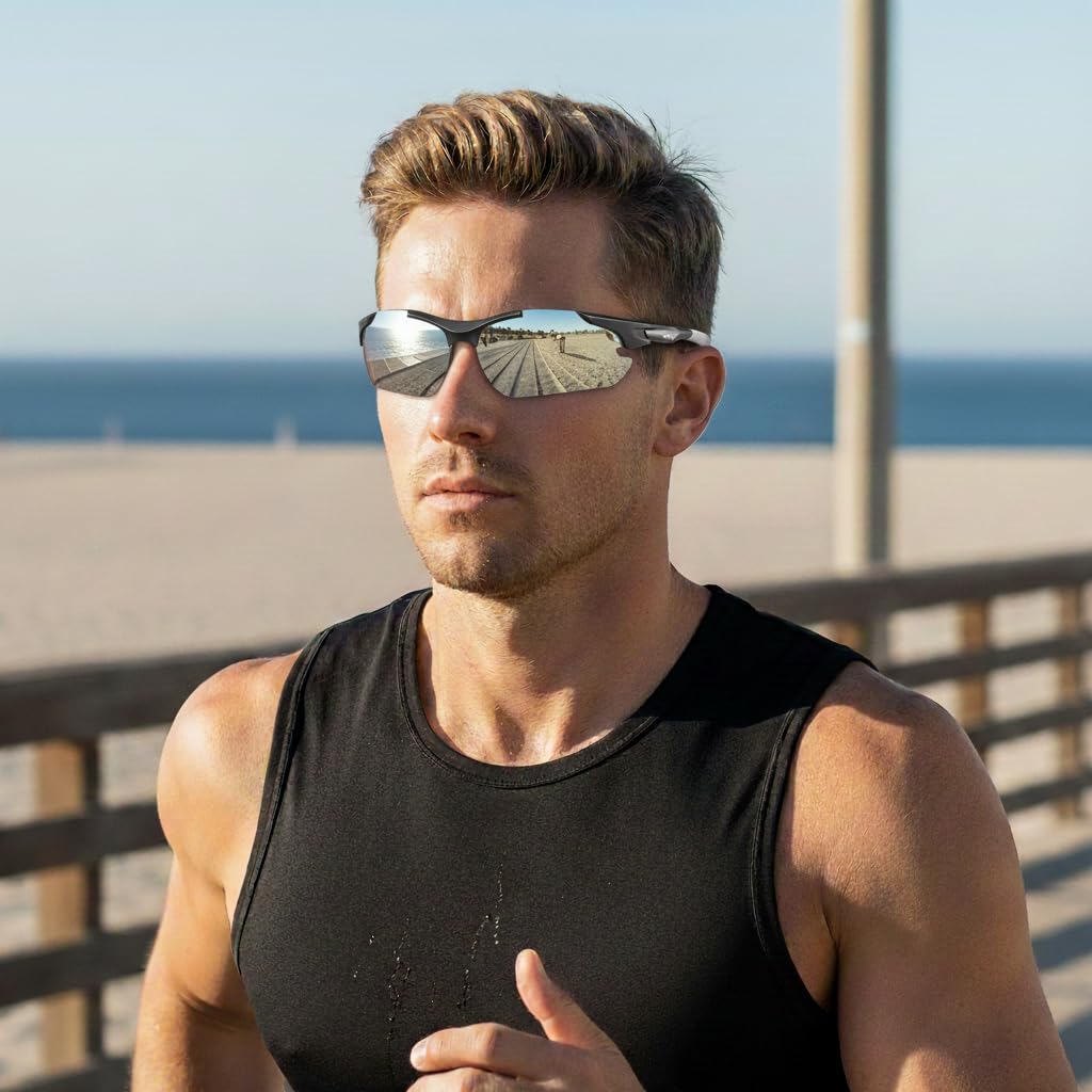 ATTCL 22g Polarized Sunglasses Men Sports: Secure Fit Wrap Around TR90 Frame Ultra-Light UV Protection for Running Fishing