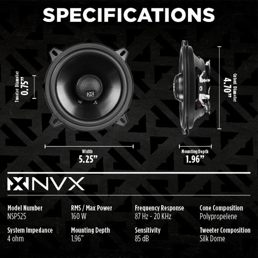 NVX NSP35 3.5" Car Speakers, 200W Max, 70W RMS, 2-Way Coaxial w/Silk Dome Tweeters & Built-in X-Overs, Easy to Install in Cars/Trucks/Doors (Pair)