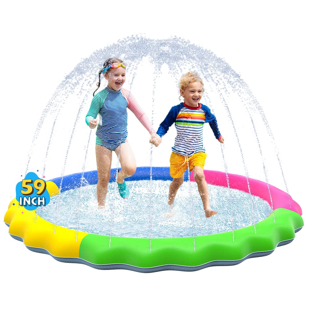 VISTOP 67" Non-Slip Splash Pad for Kids and Dogs, Thickened Sprinkler Pool for Toddlers, Outdoor Backyard Water Toys, Fun Fountain Play Mat for Babies, Children & Pets Blue