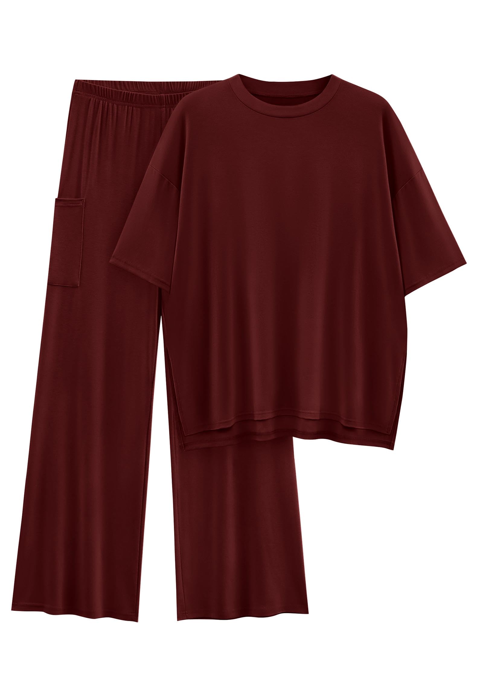 KIRUNDO 2 Piece Lounge Sets for Women Airport Travel Vacation Outfits Summer Casual Loose Short Sleeve Tops & Wide Leg Pants