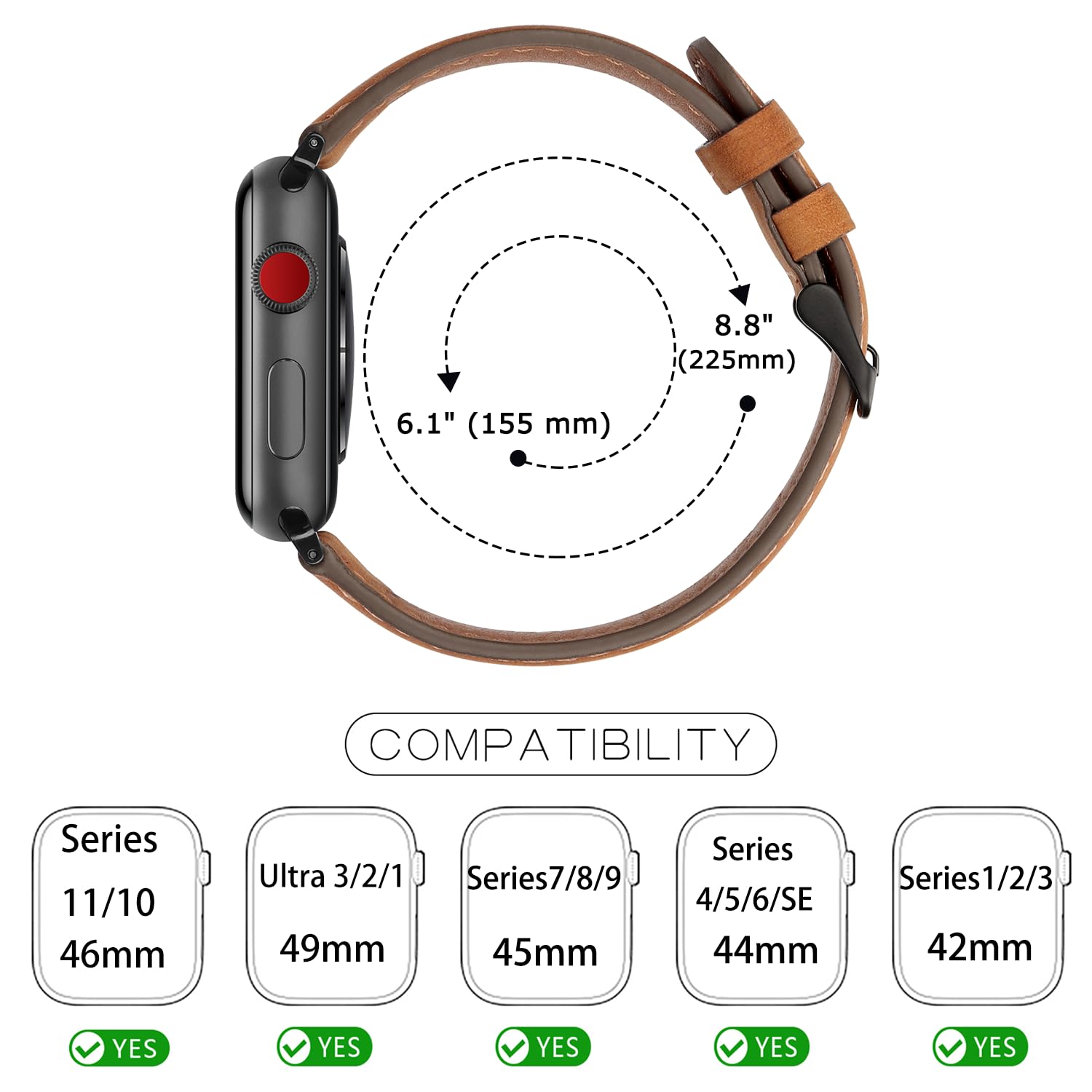 Tasikar Bands Compatible with Apple Watch Band 42mm (Series11/10) 41mm 40mm 38mm Men Genuine Leather Replacement Bands Compatible with Apple Watch SE Series 11 10 9 8 7 6 5 4 3, Black