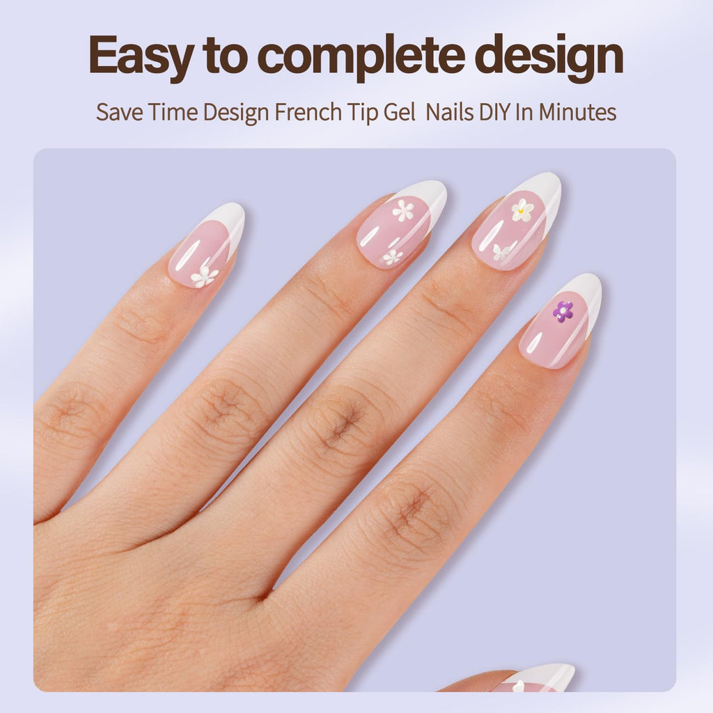 Misssix XBASICTIPS French Tip Press On Nails, 300Pcs French Gel Nail Tips Long Square, Soft Gel Pre-shaped No Need to File 3 in 1 Tips, Fake Nails for Nail Art DIY Extension Designs 15 Sizes