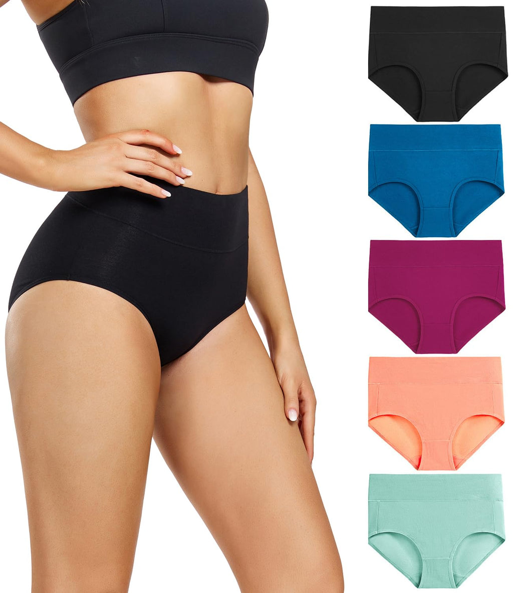 wirarpa Women's High Waisted Cotton Briefs Ladies Underwear Regular & Plus Size Panties 5 Pack
