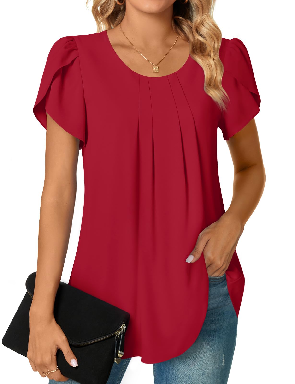 Bestbee Womens Plus Size Tops Dressy Casual Summer Chiffon Blouses Short Sleeve Dress Shirts Business Loose Fit Tunics
