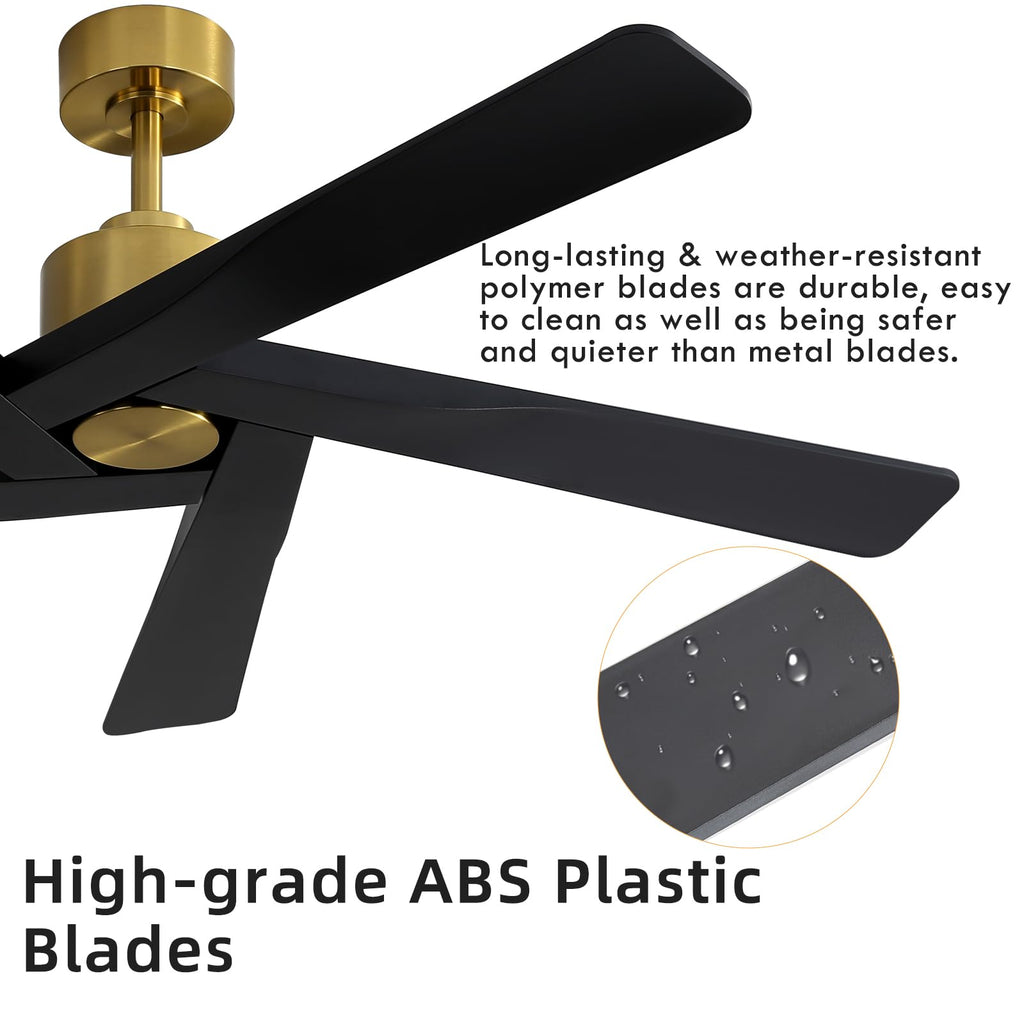 WINGBO 54" ABS DC Ceiling Fan No Light, 5 Blade Wood Grain ABS Ceiling Fan with Remote, 6-Speed Reversible DC Motor, Ceiling Fans without Light for Kitchen Bedroom Living Room, Antique Nickel and Grey