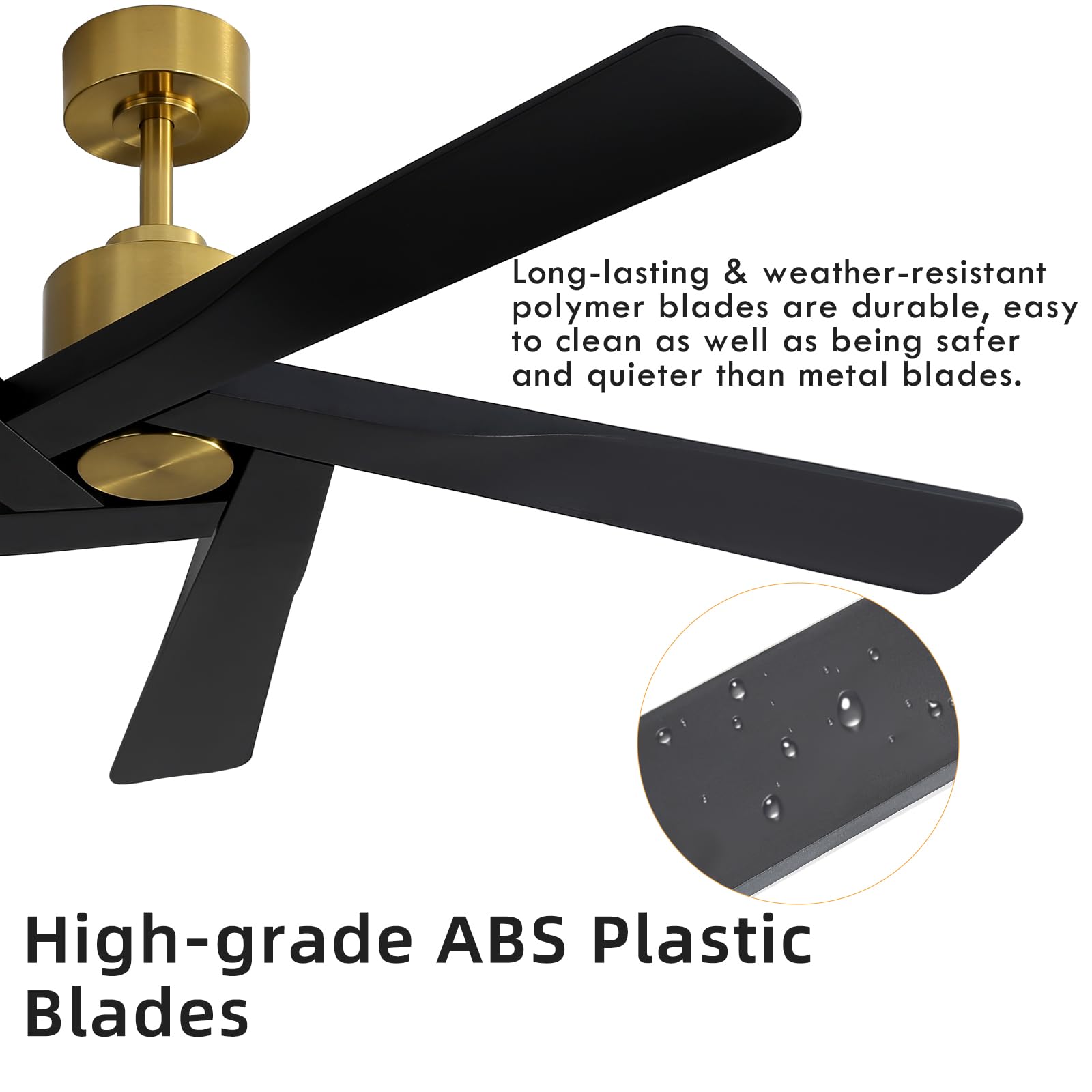 WINGBO 54" ABS DC Ceiling Fan No Light, 5 Blade Wood Grain ABS Ceiling Fan with Remote, 6-Speed Reversible DC Motor, Ceiling Fans without Light for Kitchen Bedroom Living Room, Antique Nickel and Grey
