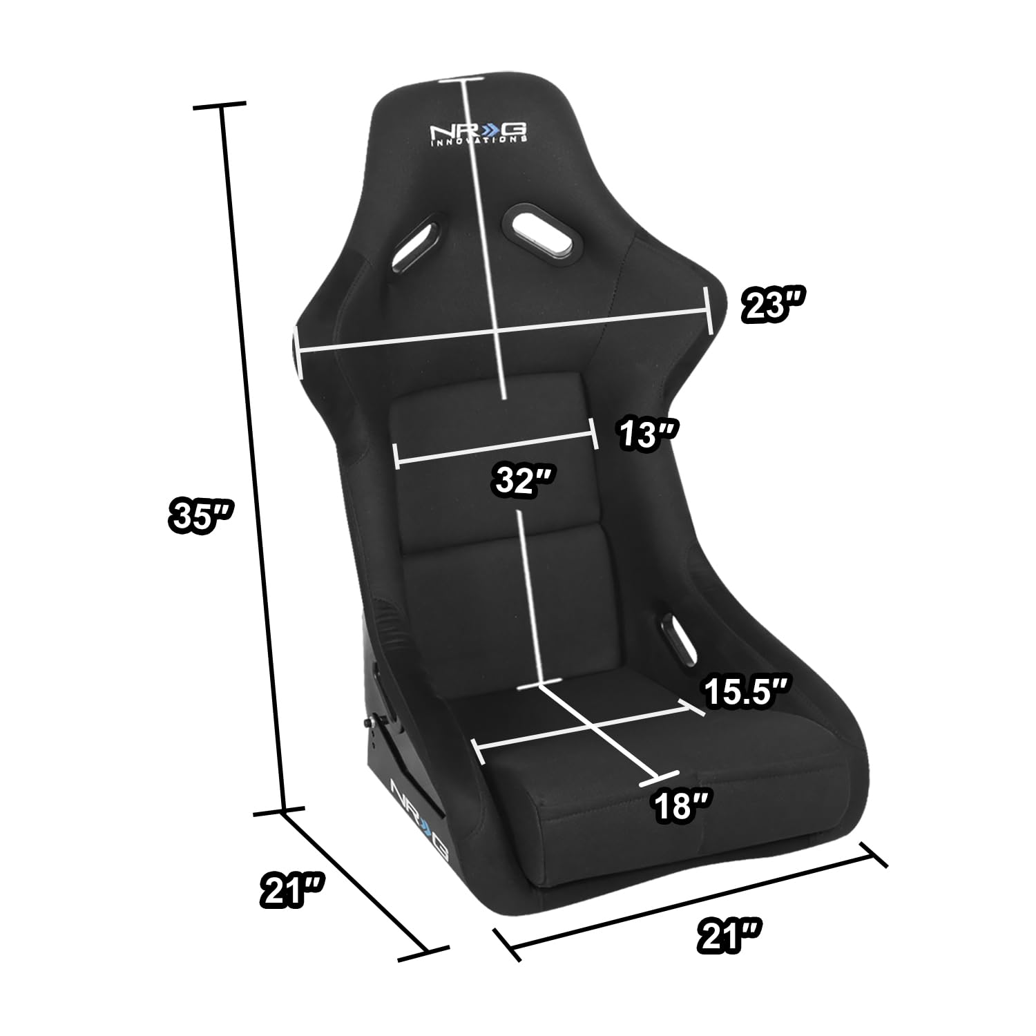 NRG Innovations NRG-FRP-330 Fiber Glass Fixed Back Bucket Racing Seat (Small), 4 pt Harness Compatibility, Black Seat Cover, 19"W X 18" D X 34" H