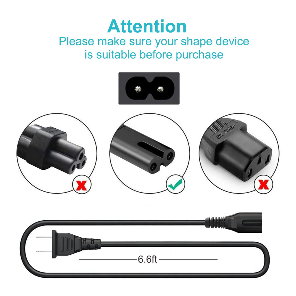 2 Prong TV Power Cable Cord for TCL Roku Smart LED LCD HD TV 24" 32" 40" 42" 43" 48" 50" 55" 60" 65" 75" 85"Inch - TCL Roku TVS 55s405 43s425 50s425 AC Plug A Power Supply Cord 3FT Cable Replacement