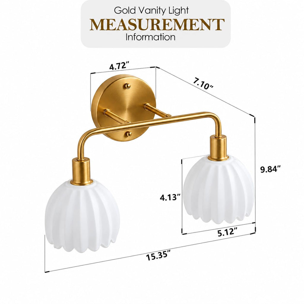 1-Light Gold Brass Bathroom Light Fixture,Wall Sconces set of 2,Brushed Gold Vanlity Light Over Mirror,Bathroom Vanity Light with White Tulip Glass Flower Shade,E26 Socket(Bulbs Not Included)