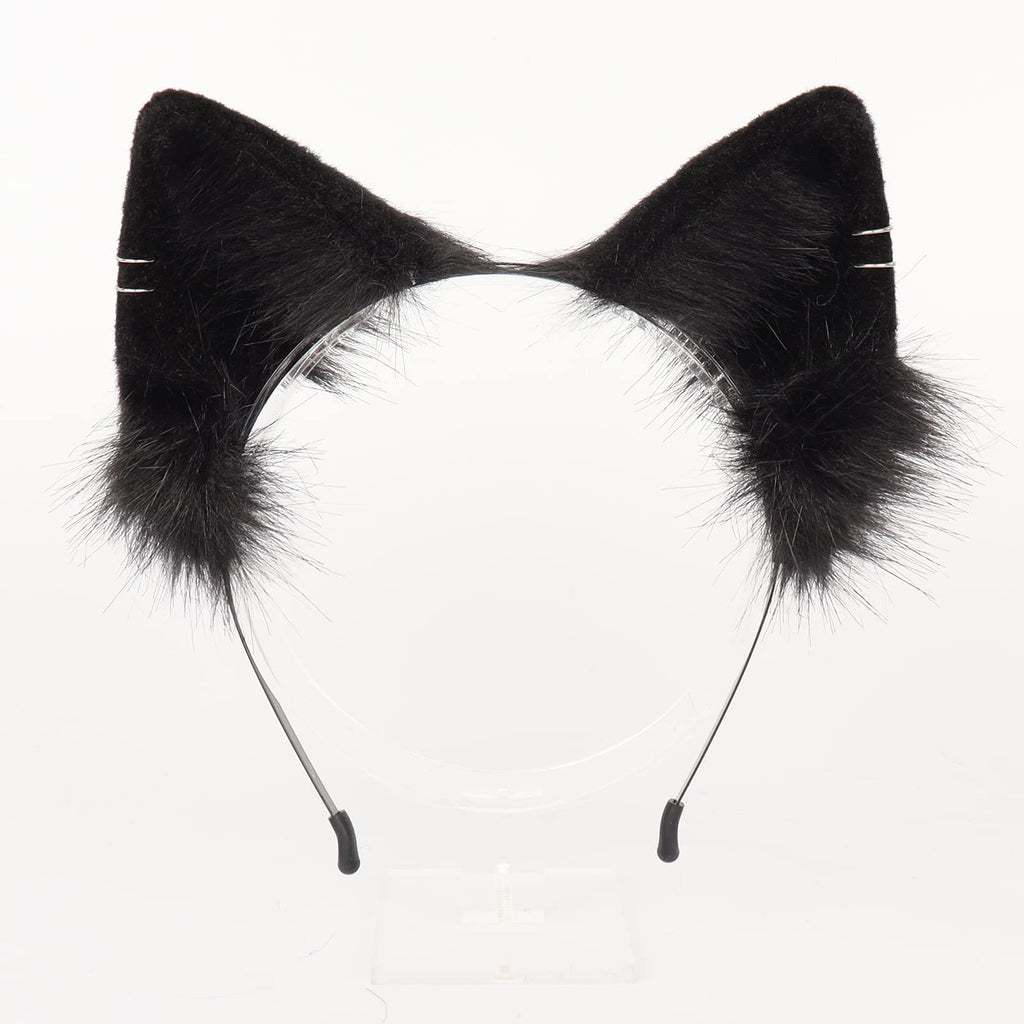 QinRuan Animal Cosplay Costume Accessories Furry Faux Fur Cat Ears Headband and Fox Tail Set Halloween Accessory