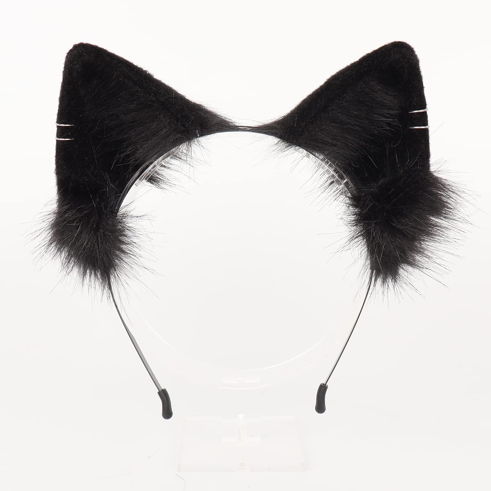 QinRuan Animal Cosplay Costume Accessories Furry Faux Fur Cat Ears Headband and Fox Tail Set Halloween Accessory