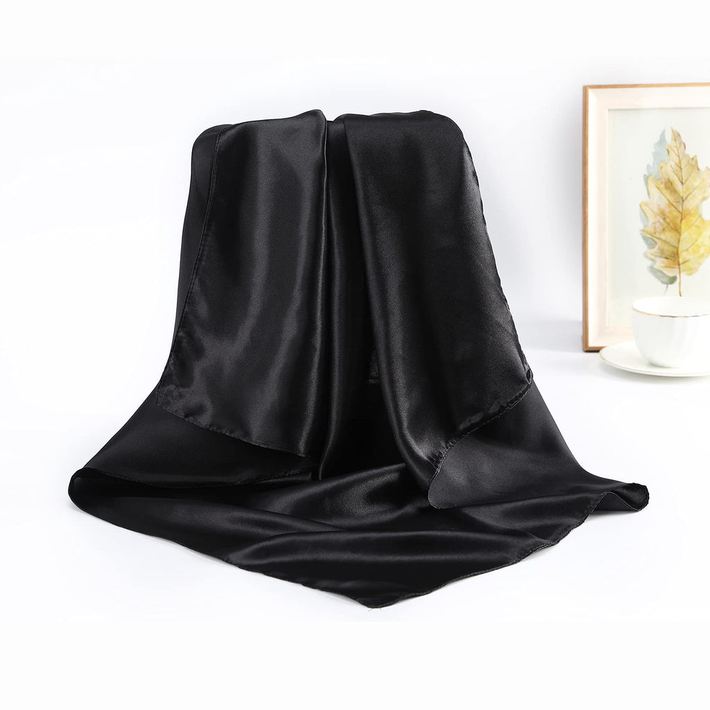 AWAYTR 35” Large Satin Square Head Scarf - 2Pcs Silk Like Floral Head Scarves Square Satin Hair Scarf Bandanas for Women