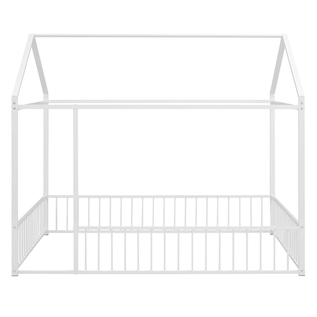 Bellemave Twin Size Montessori Floor Bed, Metal House Bed Framefor Kids, Montessori Floor Beds with Fence, Playhouse for Kids,Black