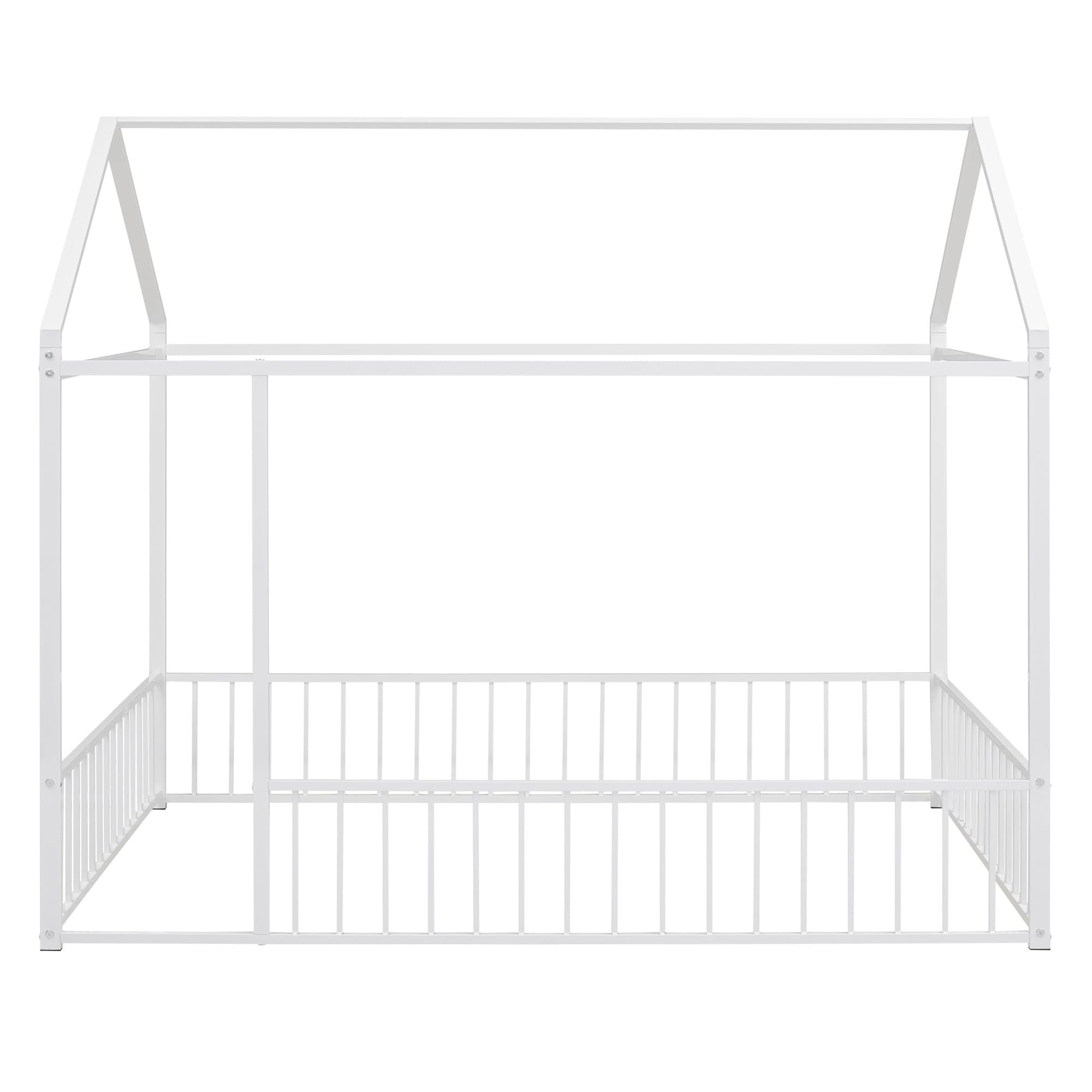 Bellemave Twin Size Montessori Floor Bed, Metal House Bed Framefor Kids, Montessori Floor Beds with Fence, Playhouse for Kids,Black