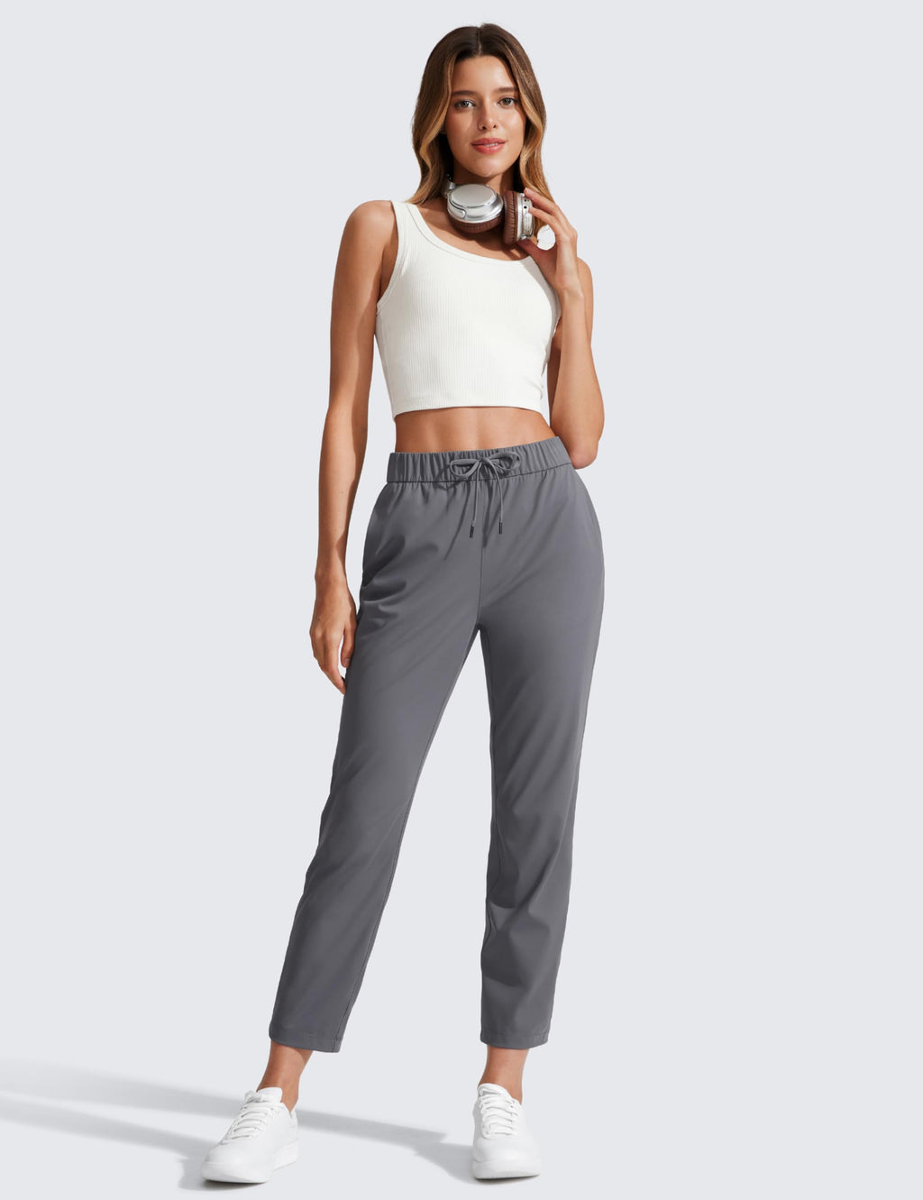 CRZ YOGA 4-Way Stretch Ankle Golf Pants for Women 27" - Casual Dress Work 7/8 Sweatpants with Pockets