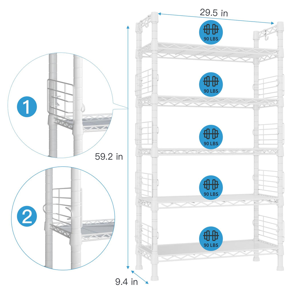 FUTASSI Metal Storage Rack, Storage Organizer Shelves for Kitchen, Bathroom, Living Room, Balcony and Garage, 5 Tiers Narrow Bookshelf, 21.2" W x 9.4" D x 59.2" H, Load 400lbs, Black