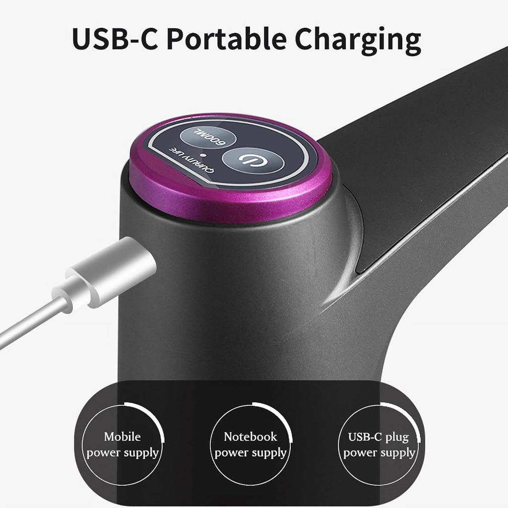 5 Gallon Water Pump, Water Dispenser for 5 Gallon Bottle, USB-C Rechargeable Water Jug Dispenser, Portable Automatic Water Pump for Home, Black