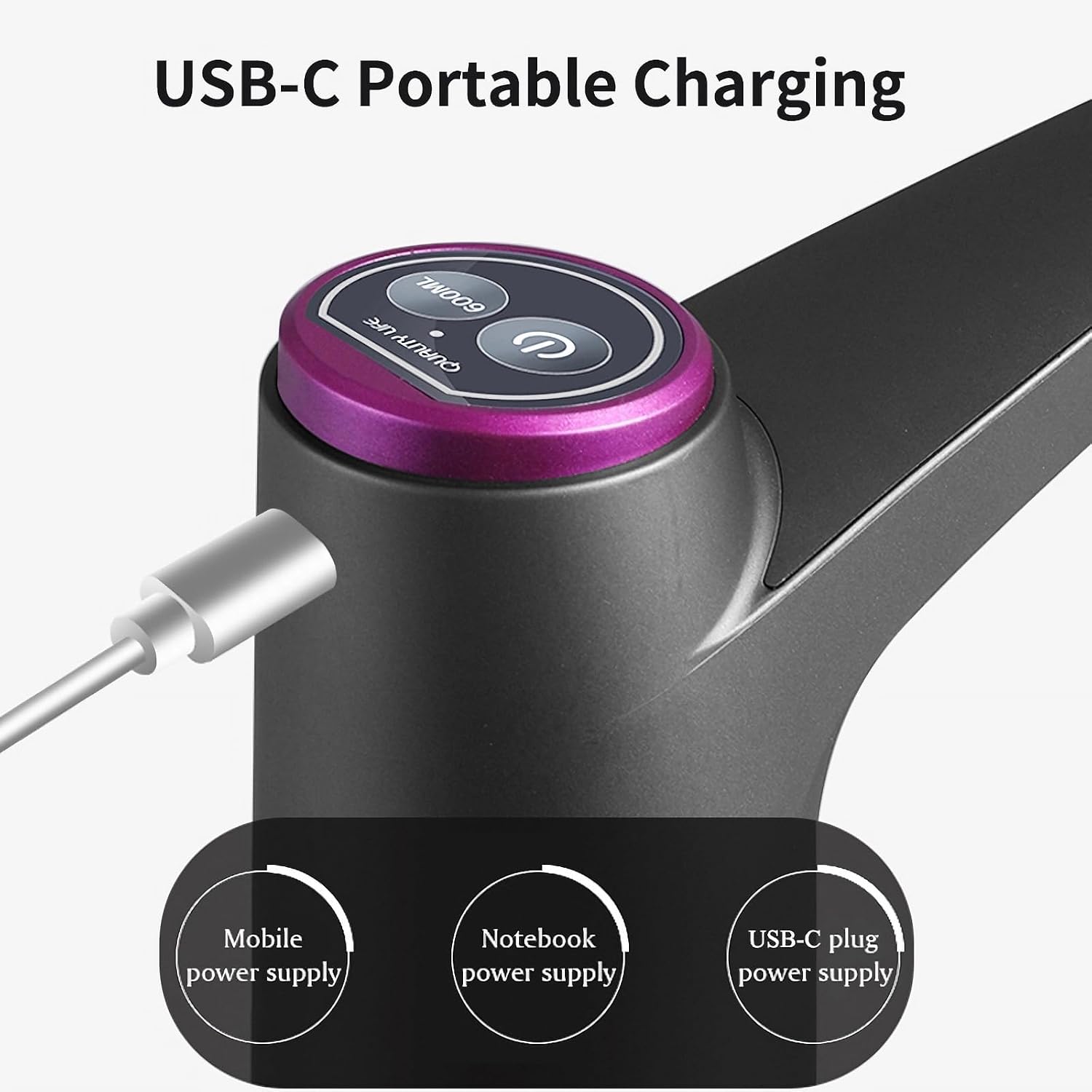 5 Gallon Water Pump, Water Dispenser for 5 Gallon Bottle, USB-C Rechargeable Water Jug Dispenser, Portable Automatic Water Pump for Home, Black