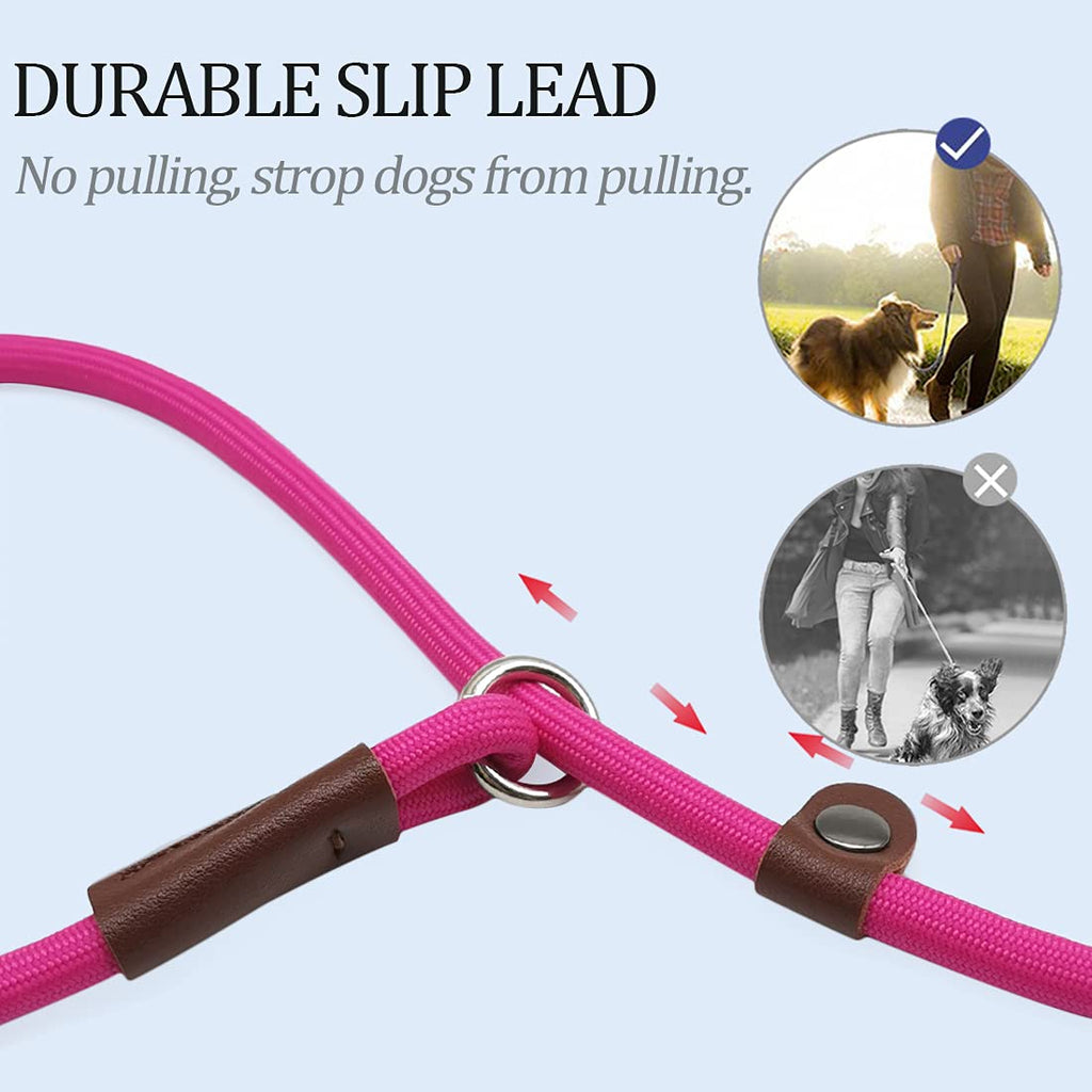 MayPaw Slip Lead Control Leash for Dogs No Pull, 13+ Colors Classic Dog Lead 7 FT Pet Slip Leash, 1/4” Rope Leashes for Small Medium Animals (7ft*1/4", Black)