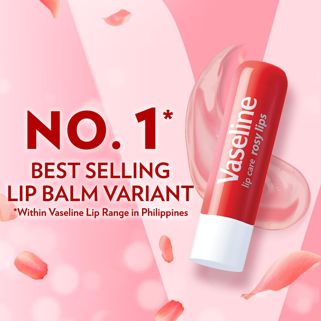 Vaseline Lip Therapy Care Rosy, Fast-Acting Nourishment, Ideal for Chapped, Dry, Cracked, or Damaged Lips, Lip Balm, 3-Pack of 2, 0.16 Oz Each, 6 Lip Balms