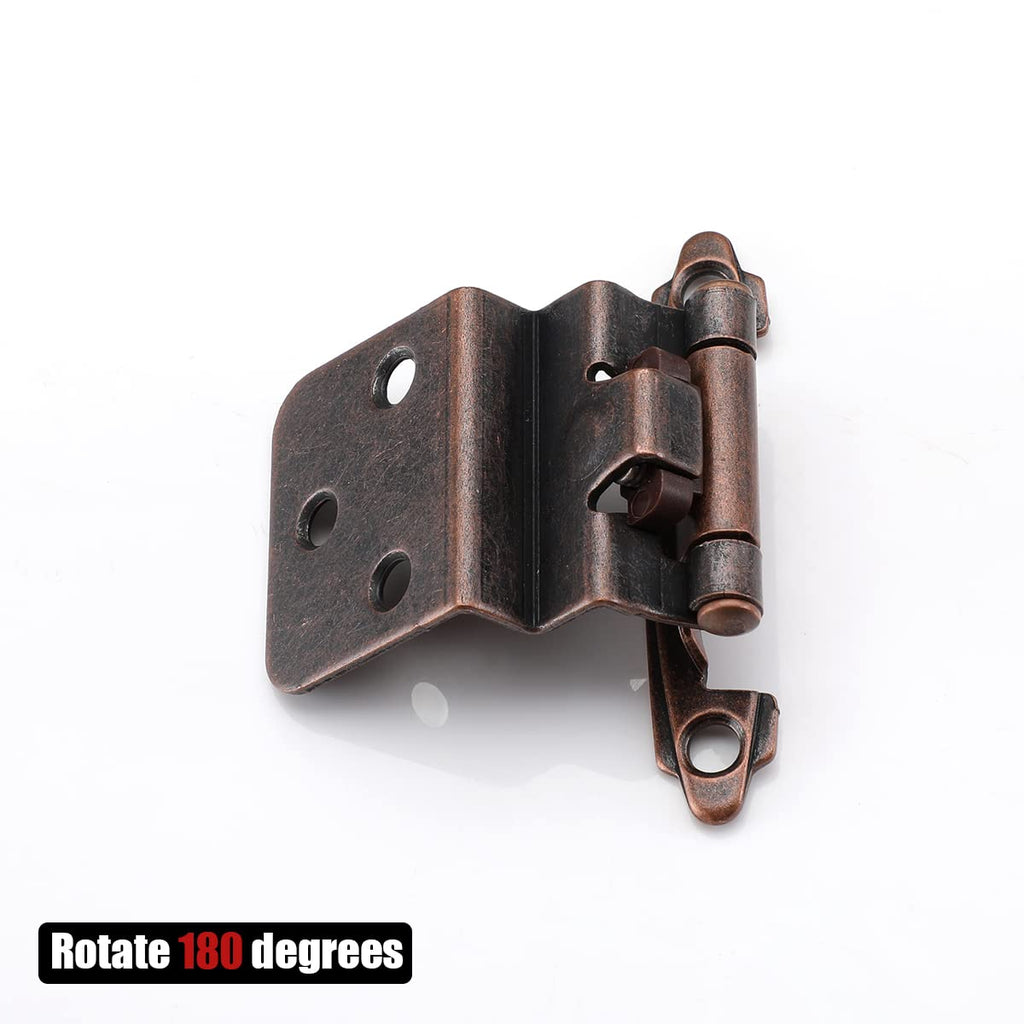 JQK 3/8 Inch Inset Cabinet Door Hinges Oil Rubbed Bronze, 4 Pack 2 Pairs Flush Face Mount Cupboard Self-Closing Kitchen Cabinet Hardware Hinges with Door Bumper, CH201-ORB-P4