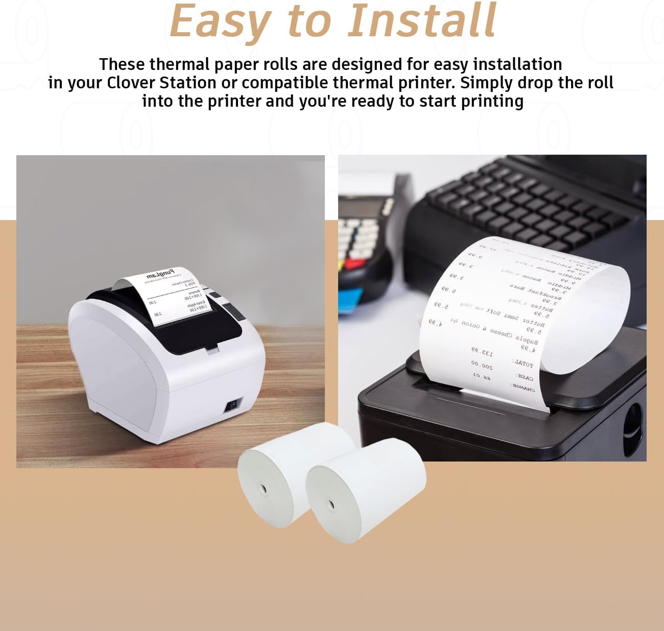 BAM POS 3 1/8" x 190' Thermal Receipt Paper Rolls For Most POS Systems and Receipt Printers, Compatible With Clover Station, Square Station, Toast Station, TM-T88, TSP Series (30 Rolls)